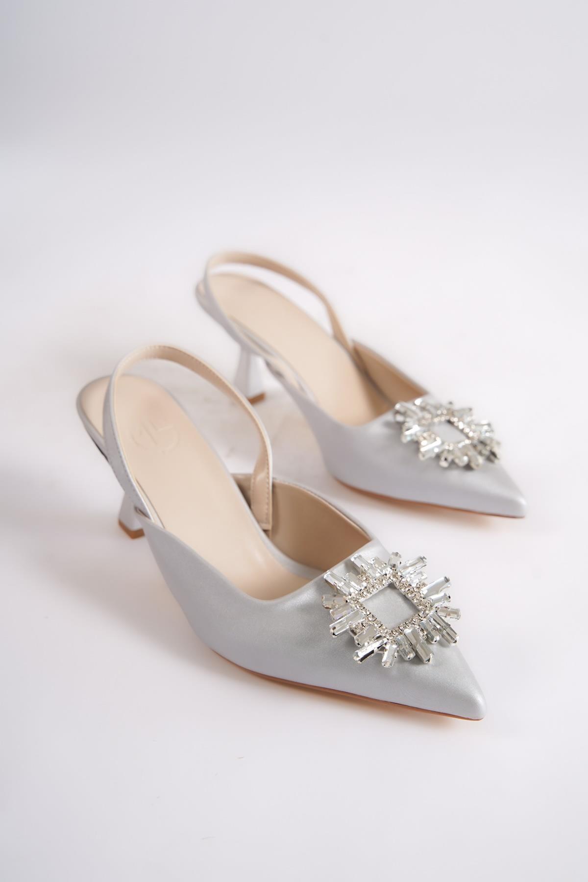 Elizabeth Gümüş Taşlı Stiletto İnce Topuklu Abiye Ayakkabı - Görsel 5