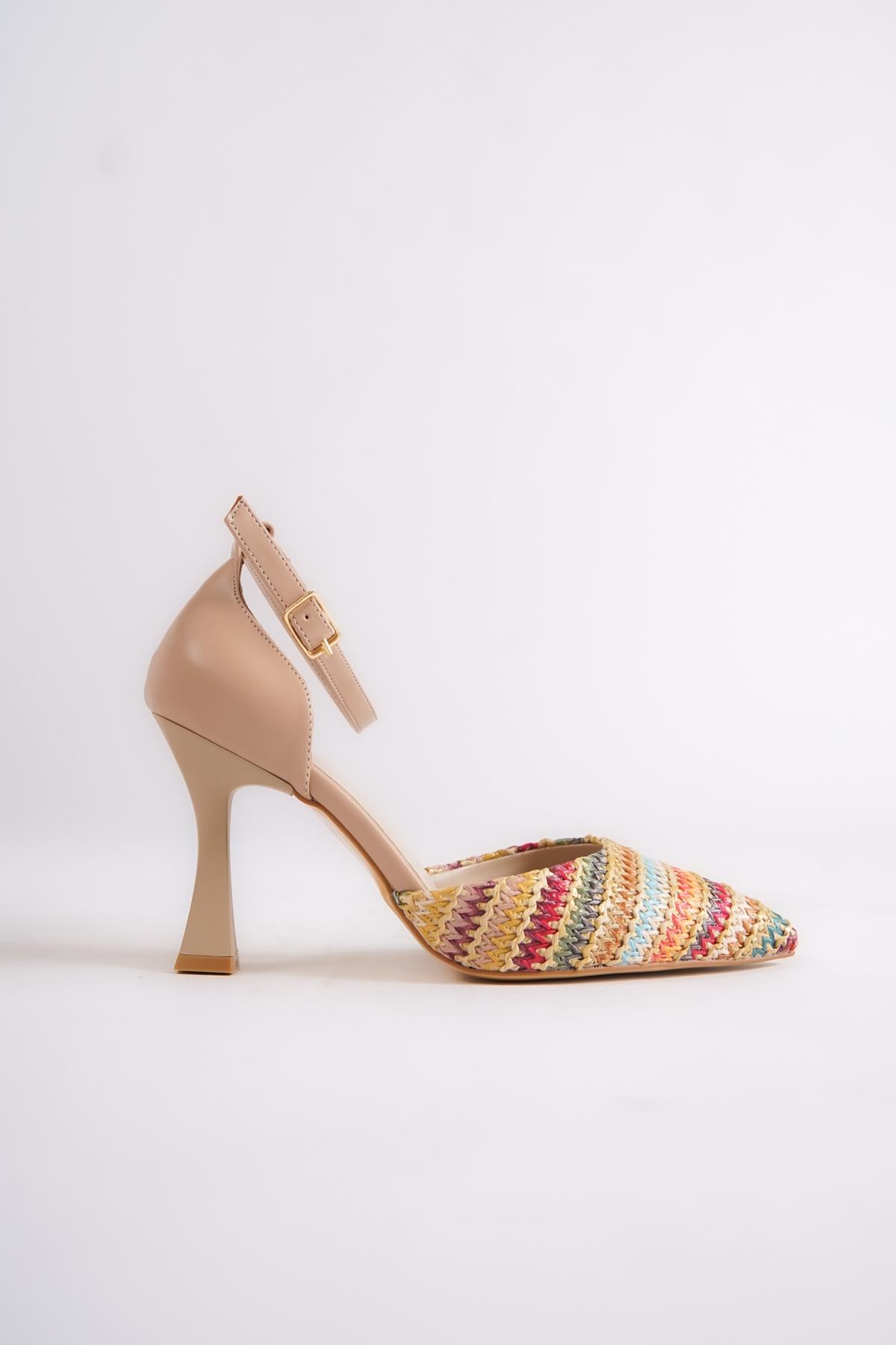Lopez Karışık Ten Rengi Stiletto Bilekten Bantlı Topuklu Ayakkabı - Görsel 3