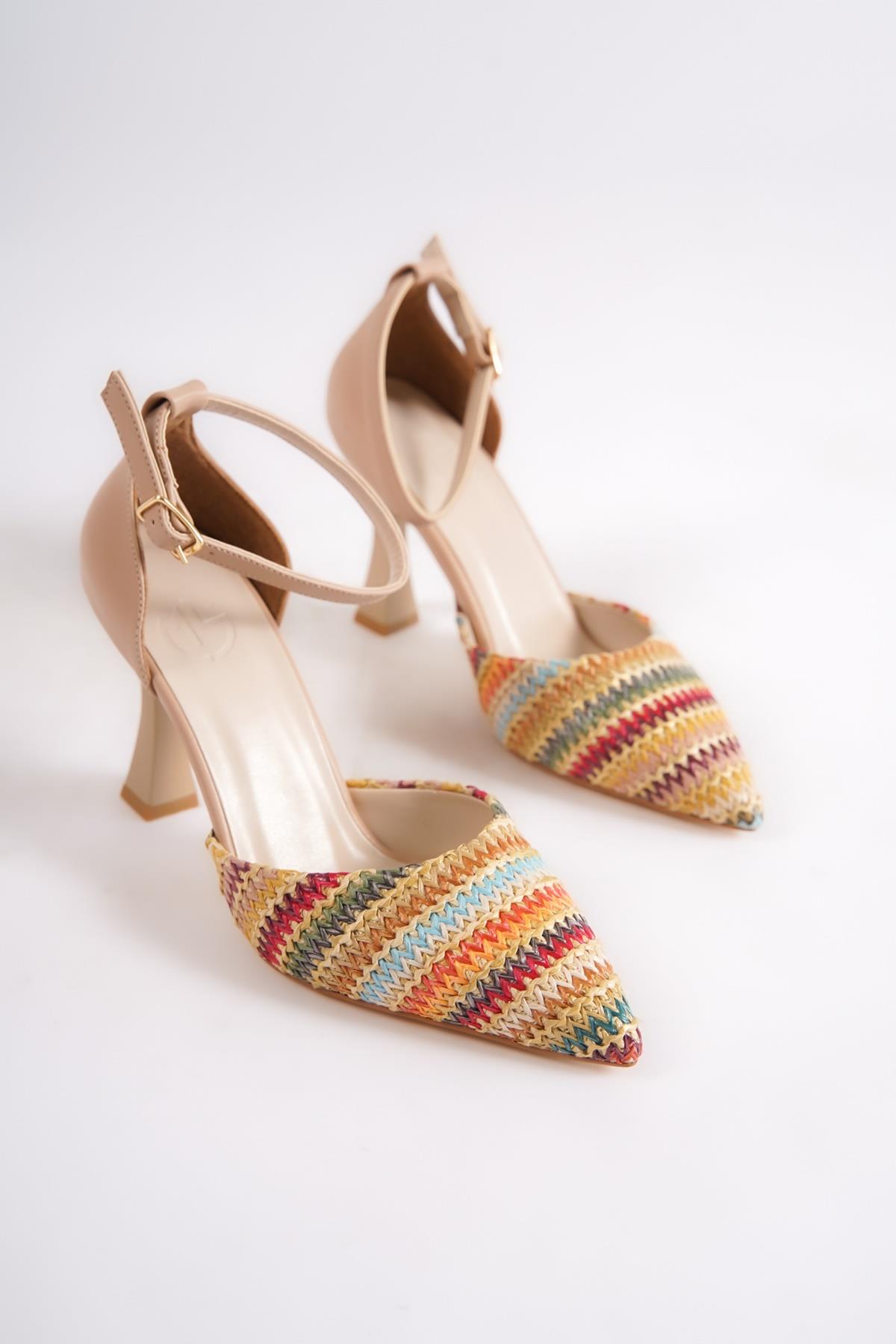 Lopez Karışık Ten Rengi Stiletto Bilekten Bantlı Topuklu Ayakkabı - Görsel 5