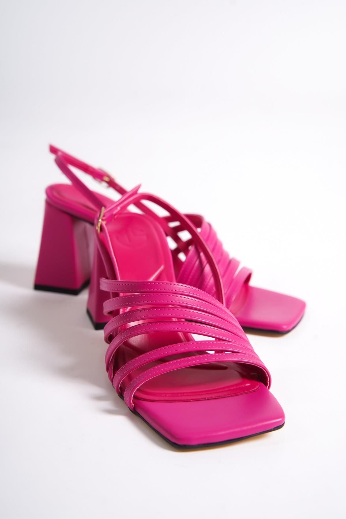 Butterfly M Fuşya Kalın Topuklu Çok Bantlı Ayakkabı - Görsel 5