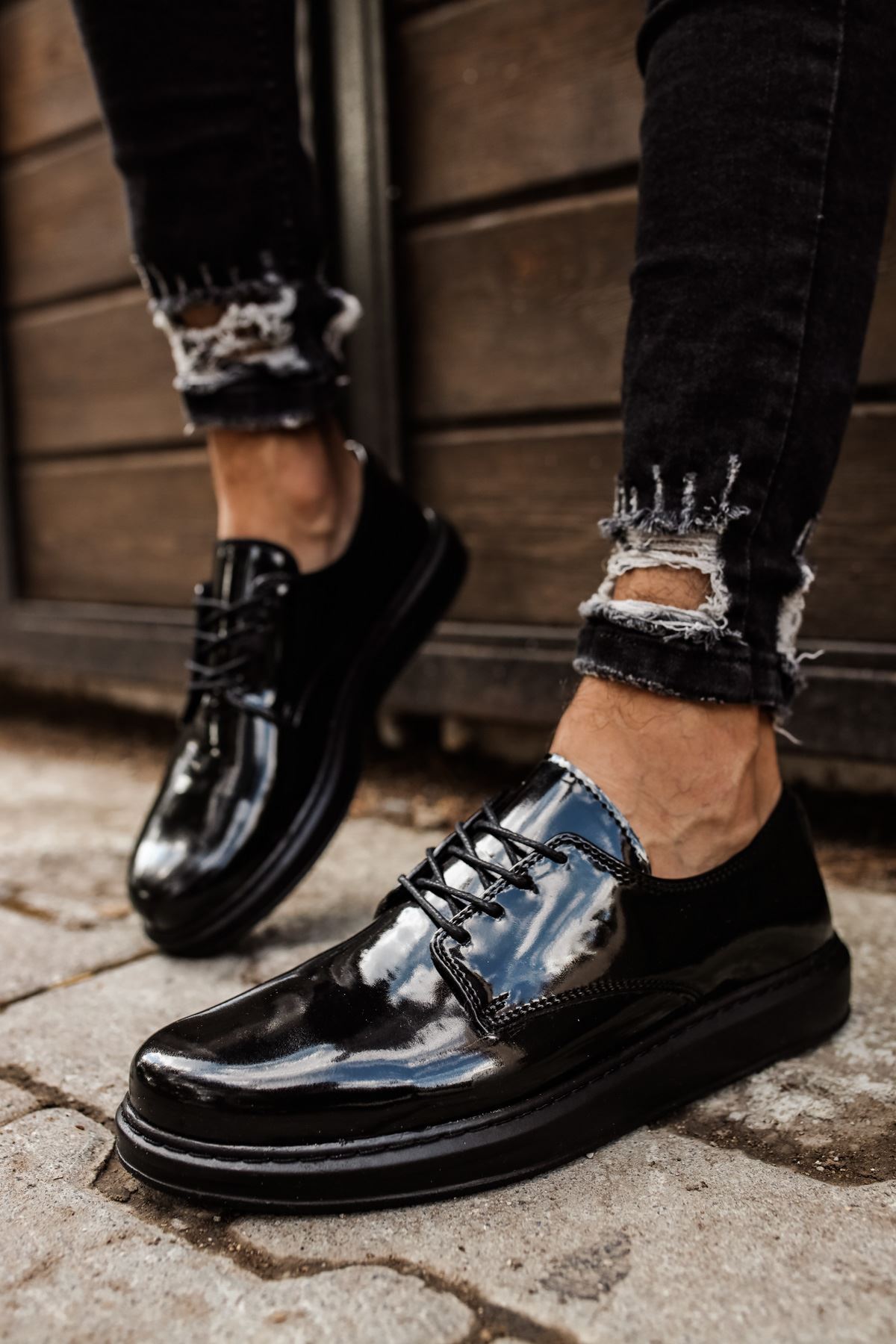 CH003 RST Pelle Verniciata Classica Erkek Ayakkabı SIYAH - Görsel 6