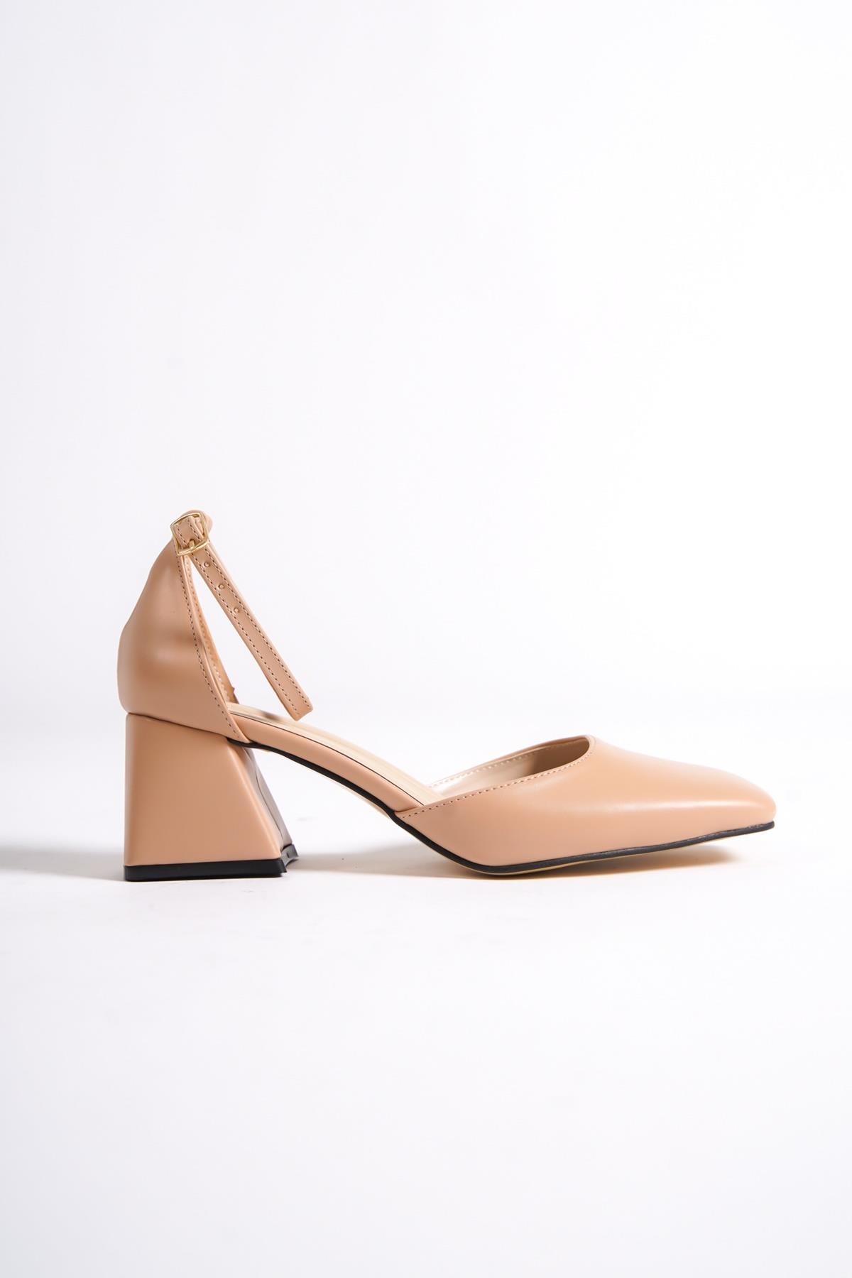 Yulia Ten Rengi Kalın Topuklu Yanı Açık Ayakkabı - Görsel 3