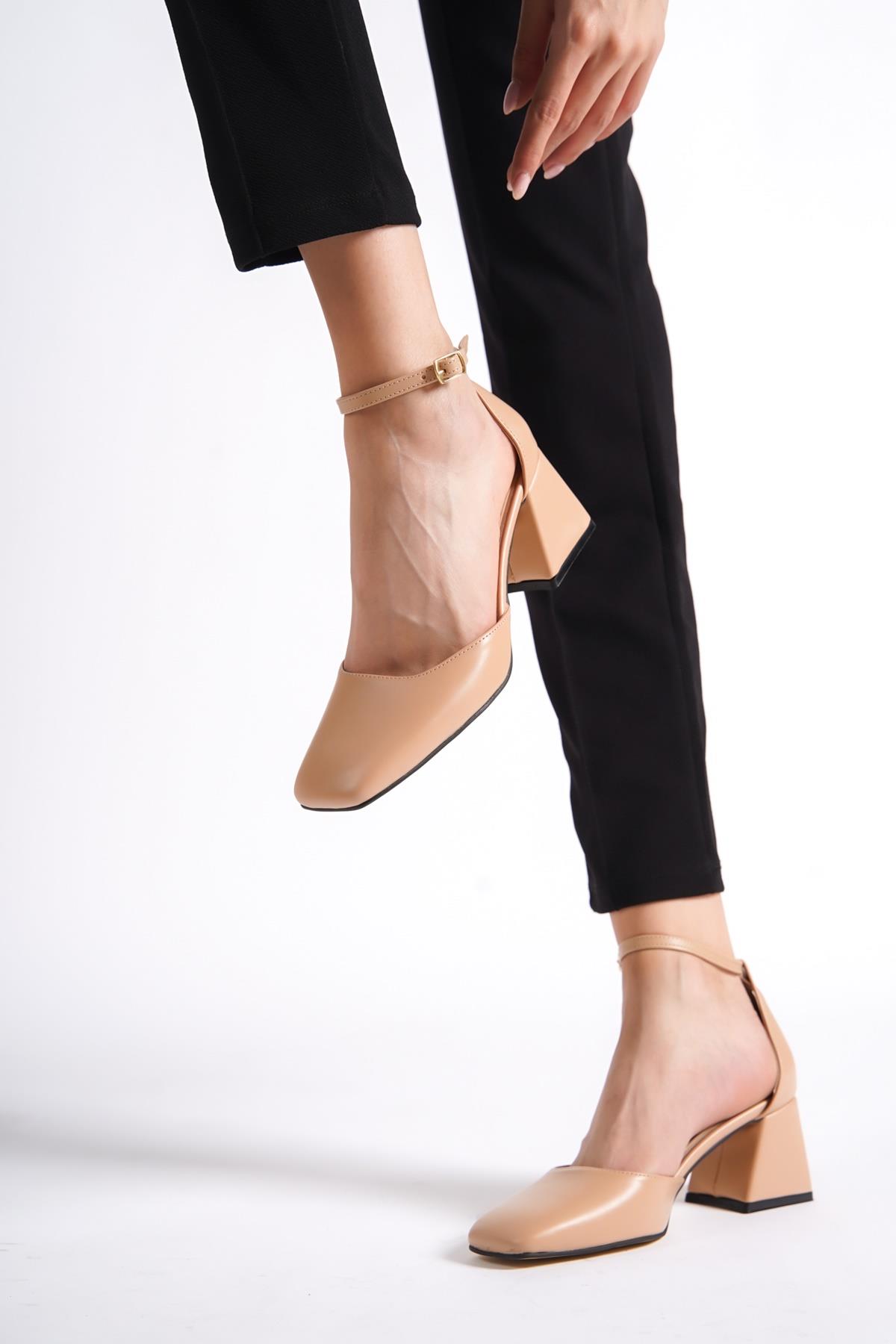 Yulia Ten Rengi Kalın Topuklu Yanı Açık Ayakkabı - Görsel 4