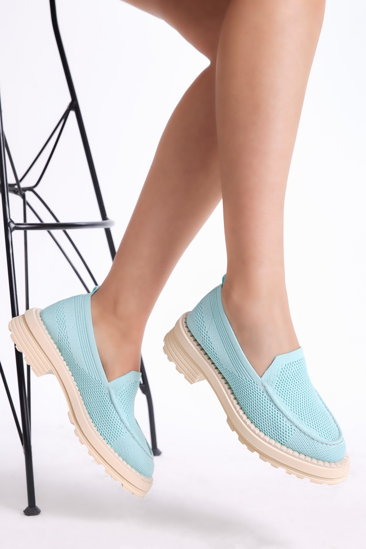 Kadın Turkuaz Rahat Kalıp Triko Sneaker - Görsel 4