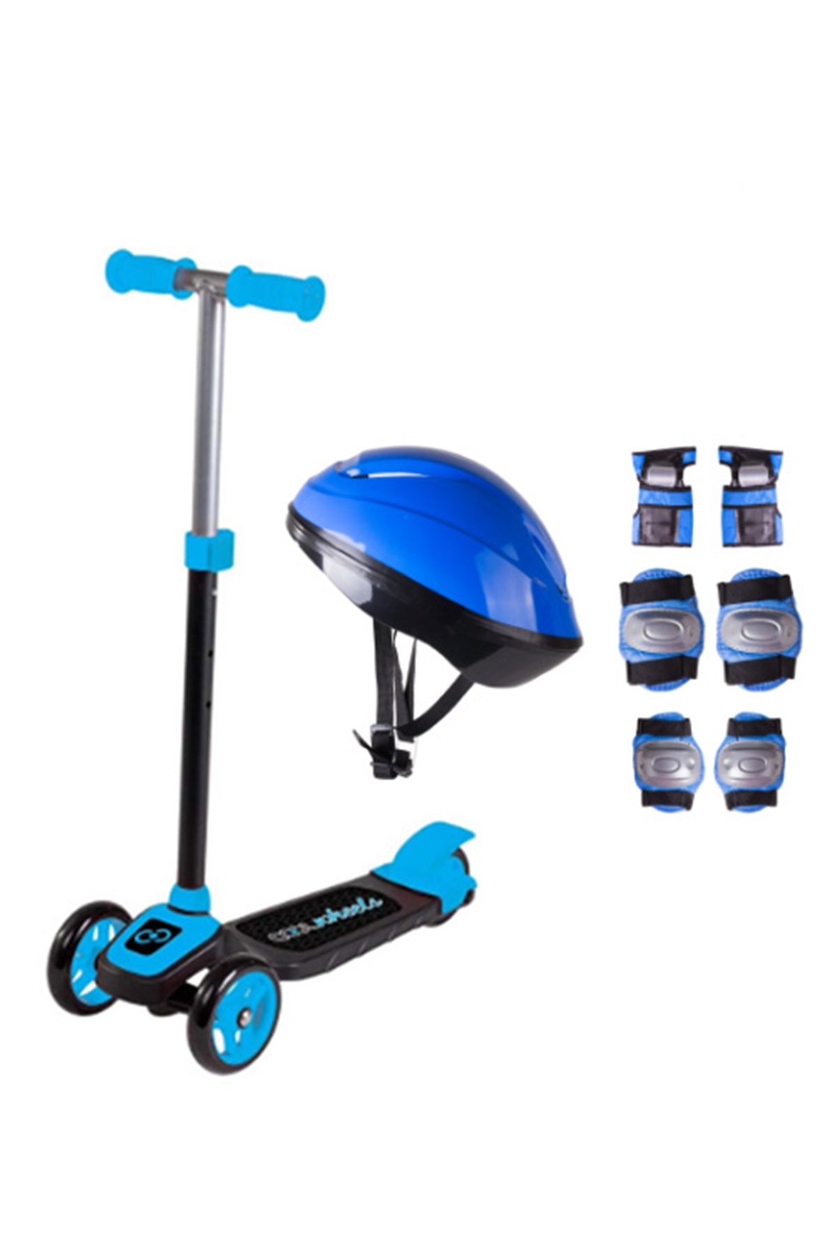 3 Yaş Üstü Işıklı Mavi Twist Scooter Kask Seti