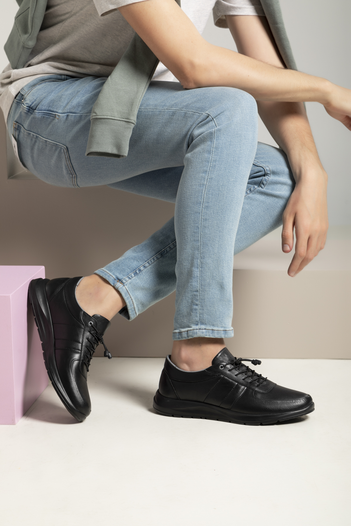 Erkek Hakiki Deri Sneaker 1411013ZS08 Siyah - Görsel 2