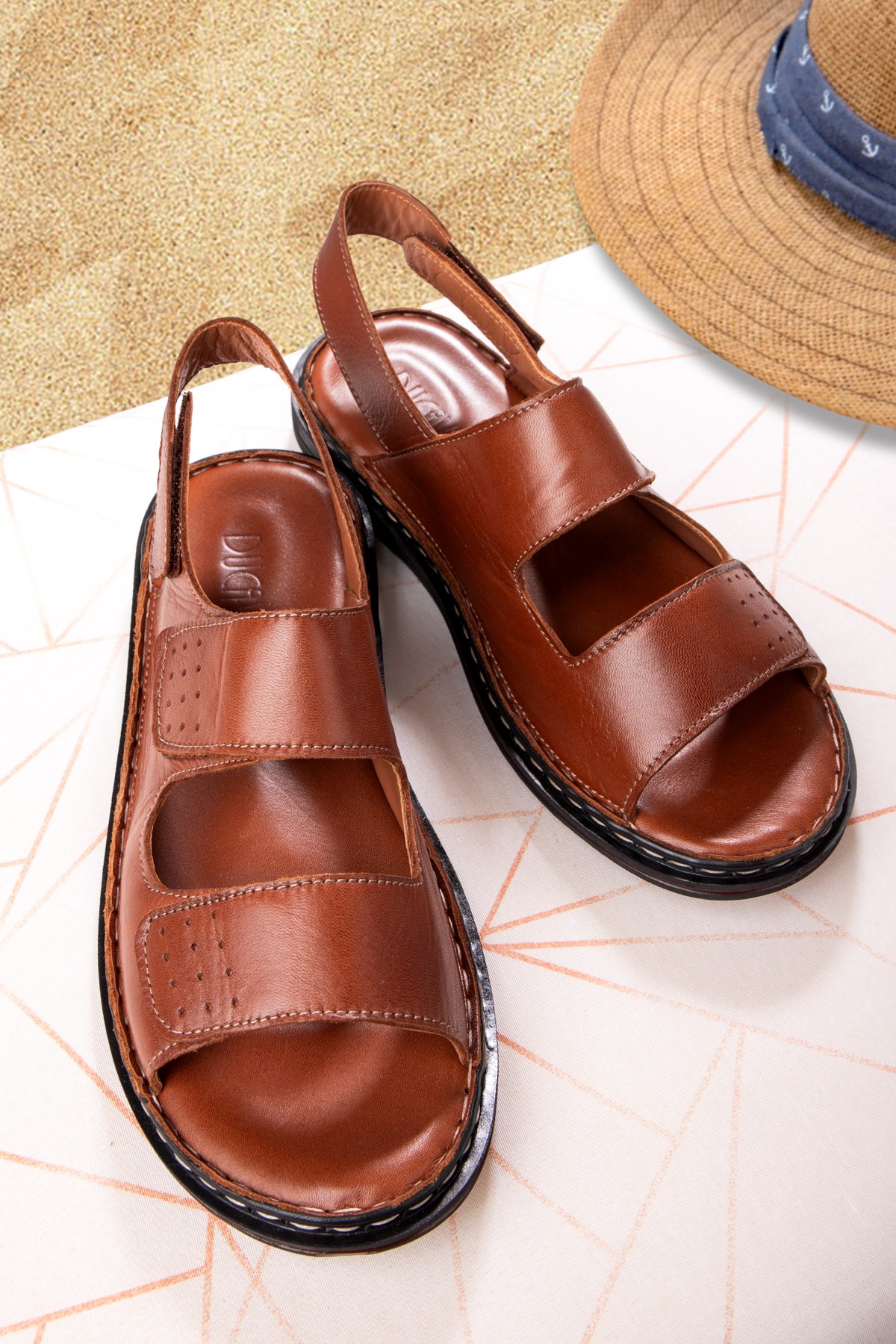 Luas Hakiki Deri Erkek Sandalet, Hakiki Deri Sandalet, Ortopedik Taban Sandalet, Kauçuk Ta - Görsel 5