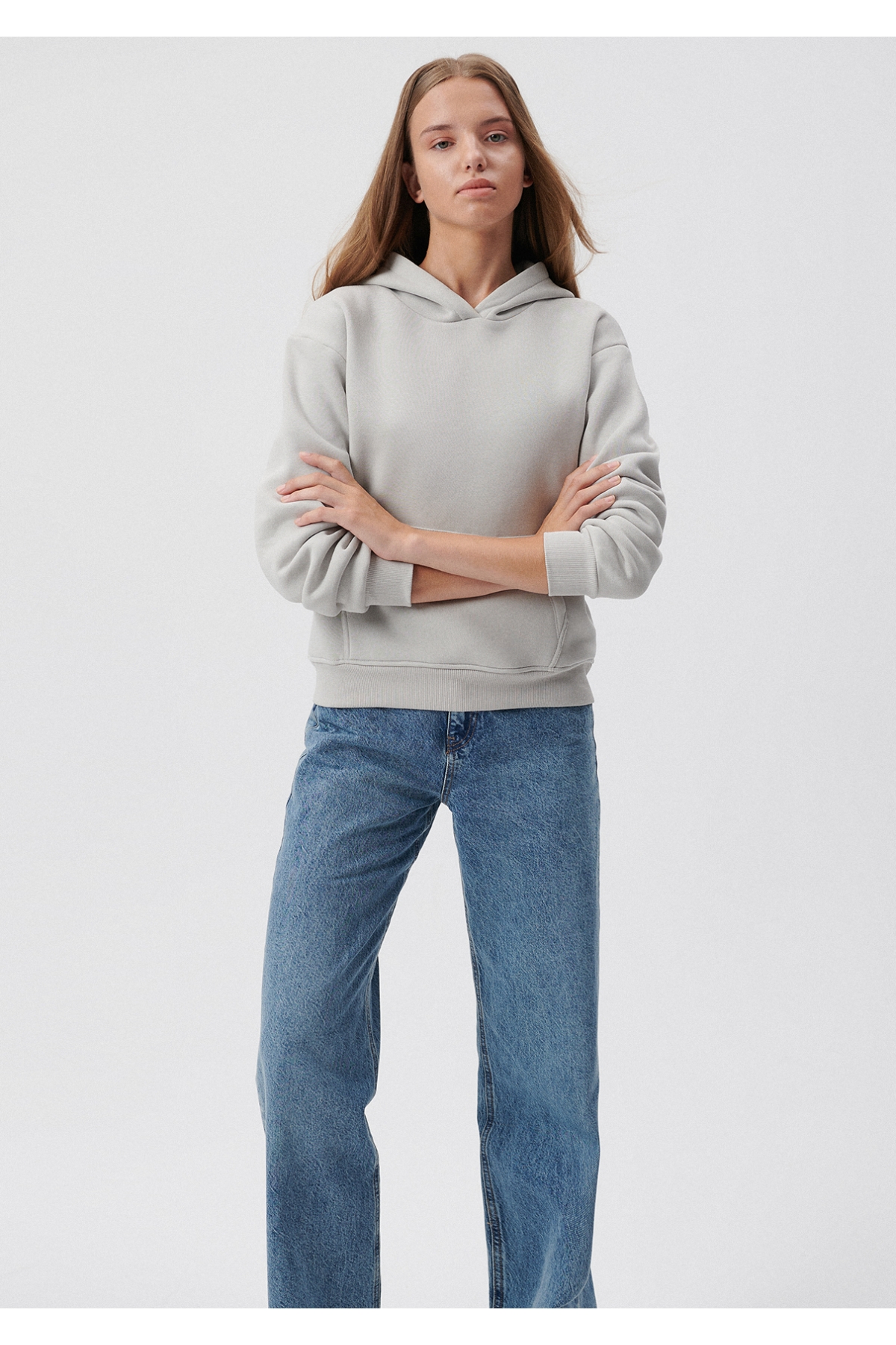 Kapüşonlu Gri Basic Sweatshirt