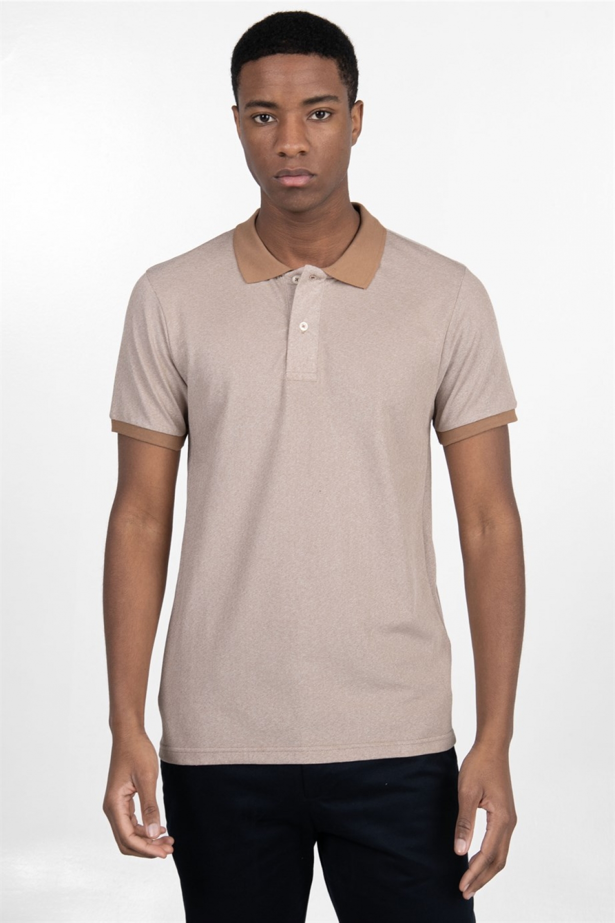 Slim Fit Melanj Düz Polo Yaka T-Shirt