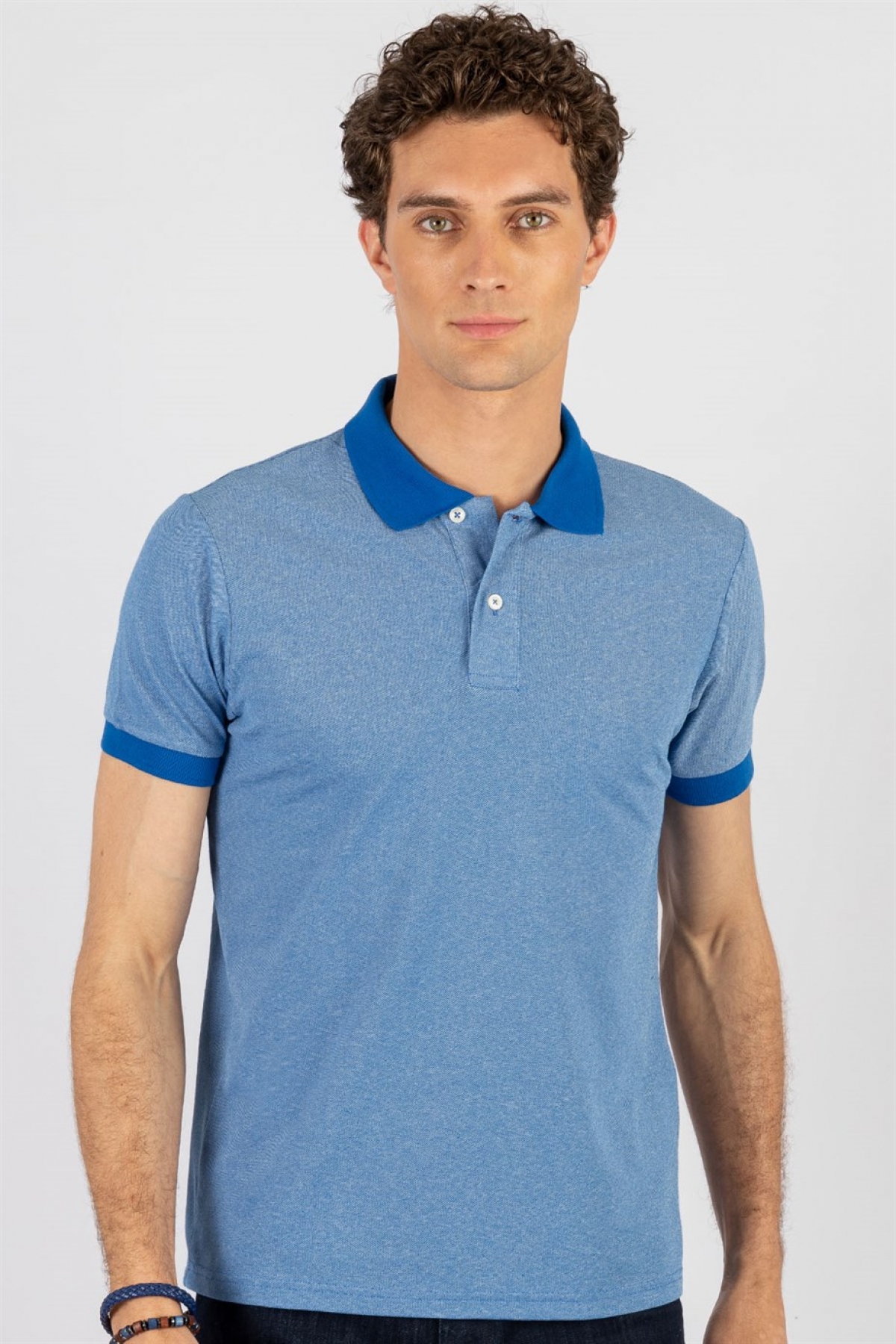 Slim Fit Melanj Düz Polo Yaka T-Shirt