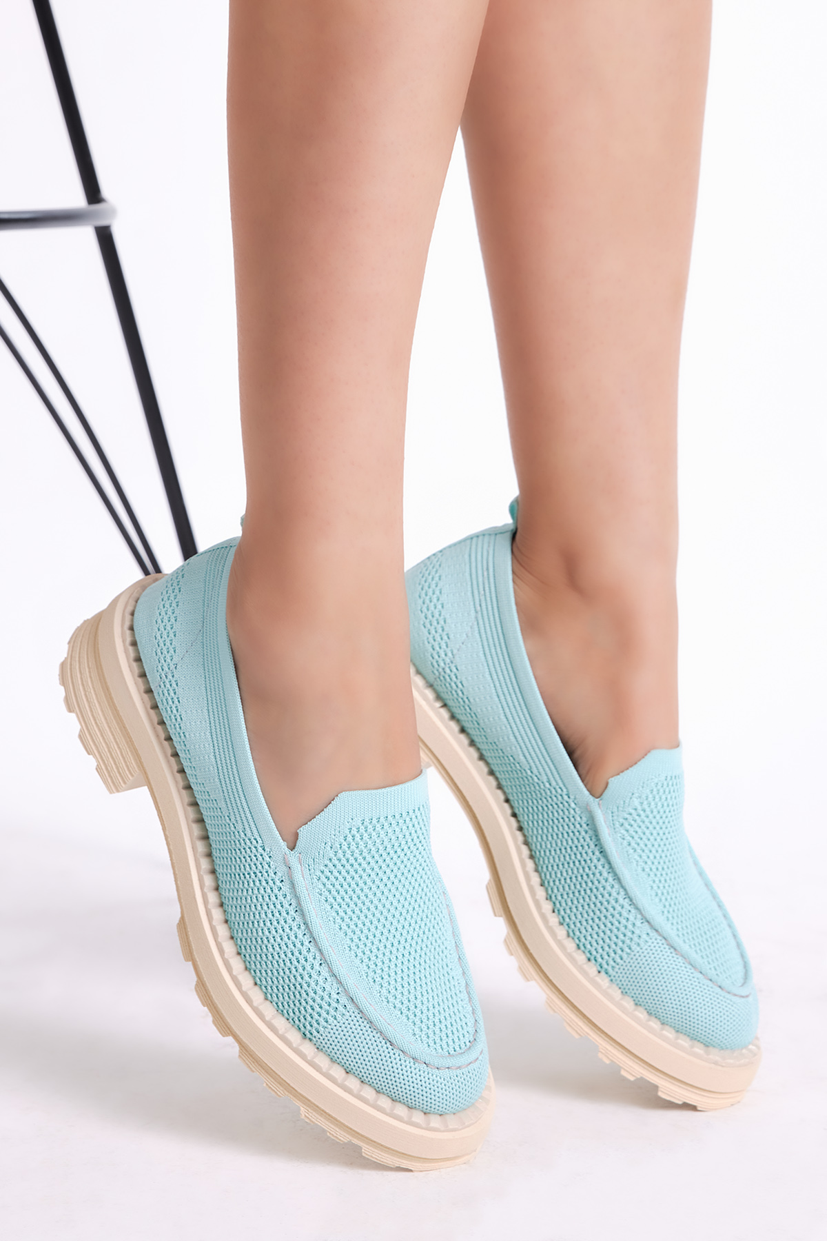 Kadın Turkuaz Rahat Kalıp Triko Sneaker - Görsel 2