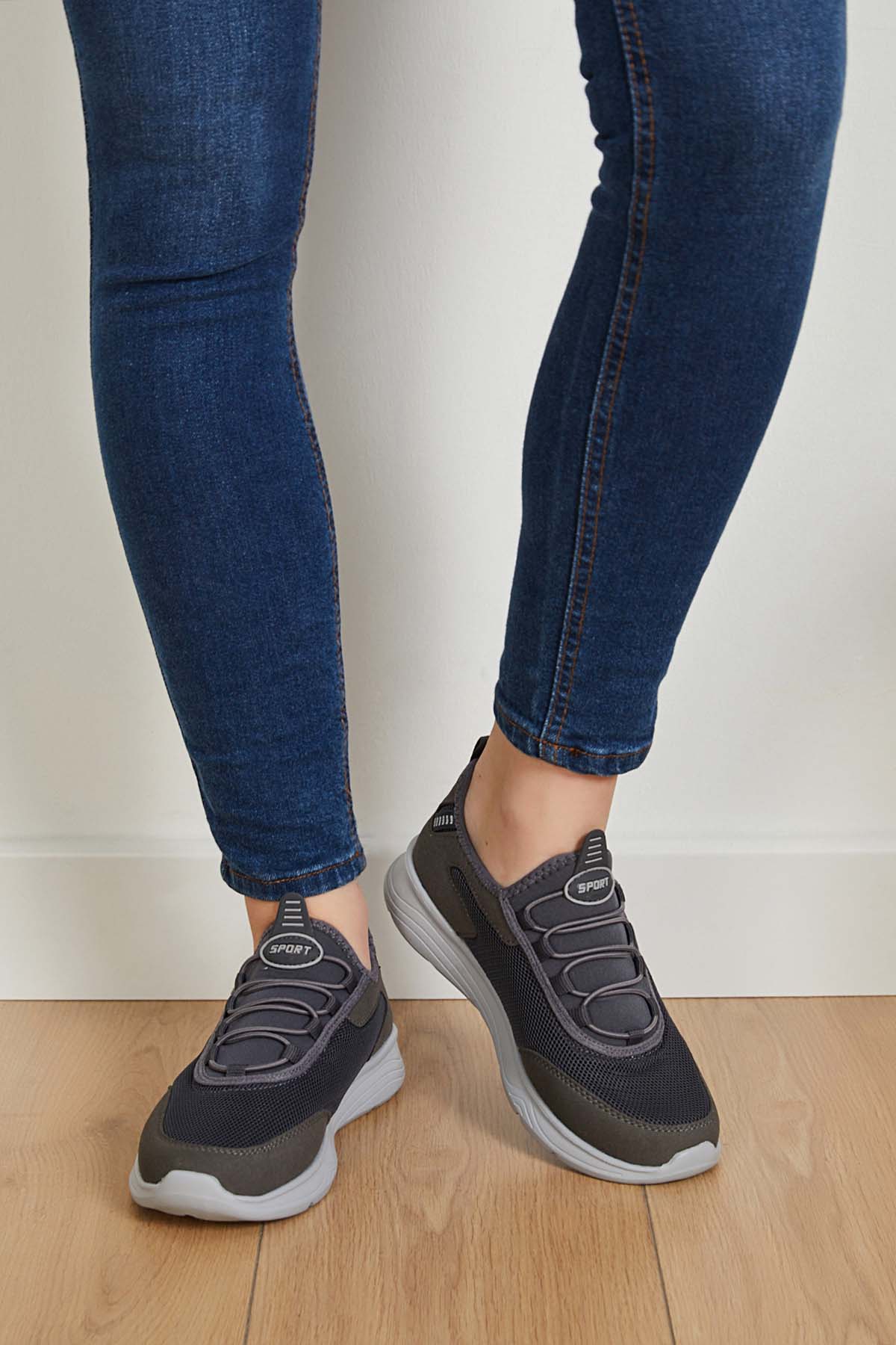 Unisex Konforlu Yürüyüş Spor Sneaker Ayakkabı Füme Buz - Görsel 3