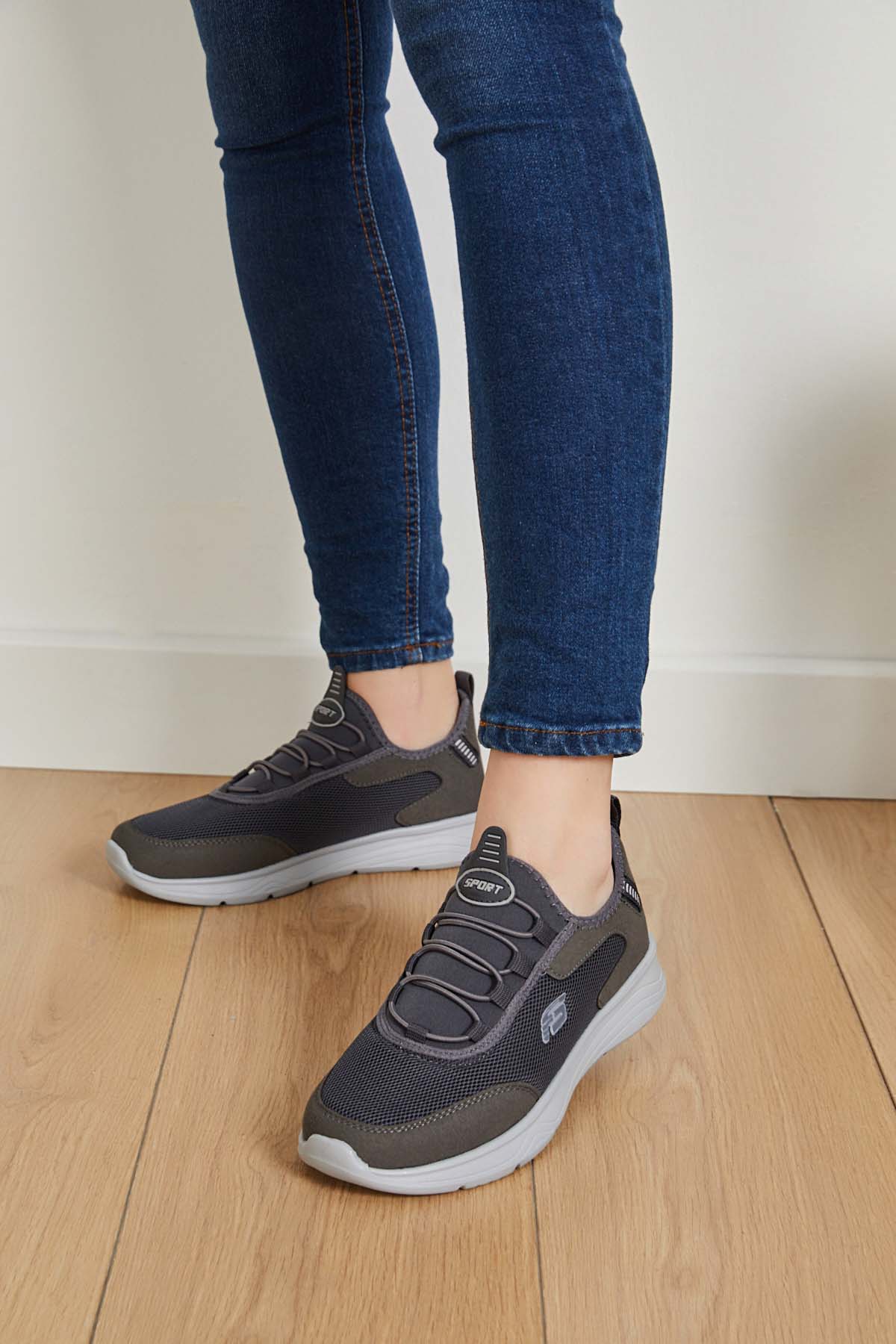 Unisex Konforlu Yürüyüş Spor Sneaker Ayakkabı Füme Buz - Görsel 4