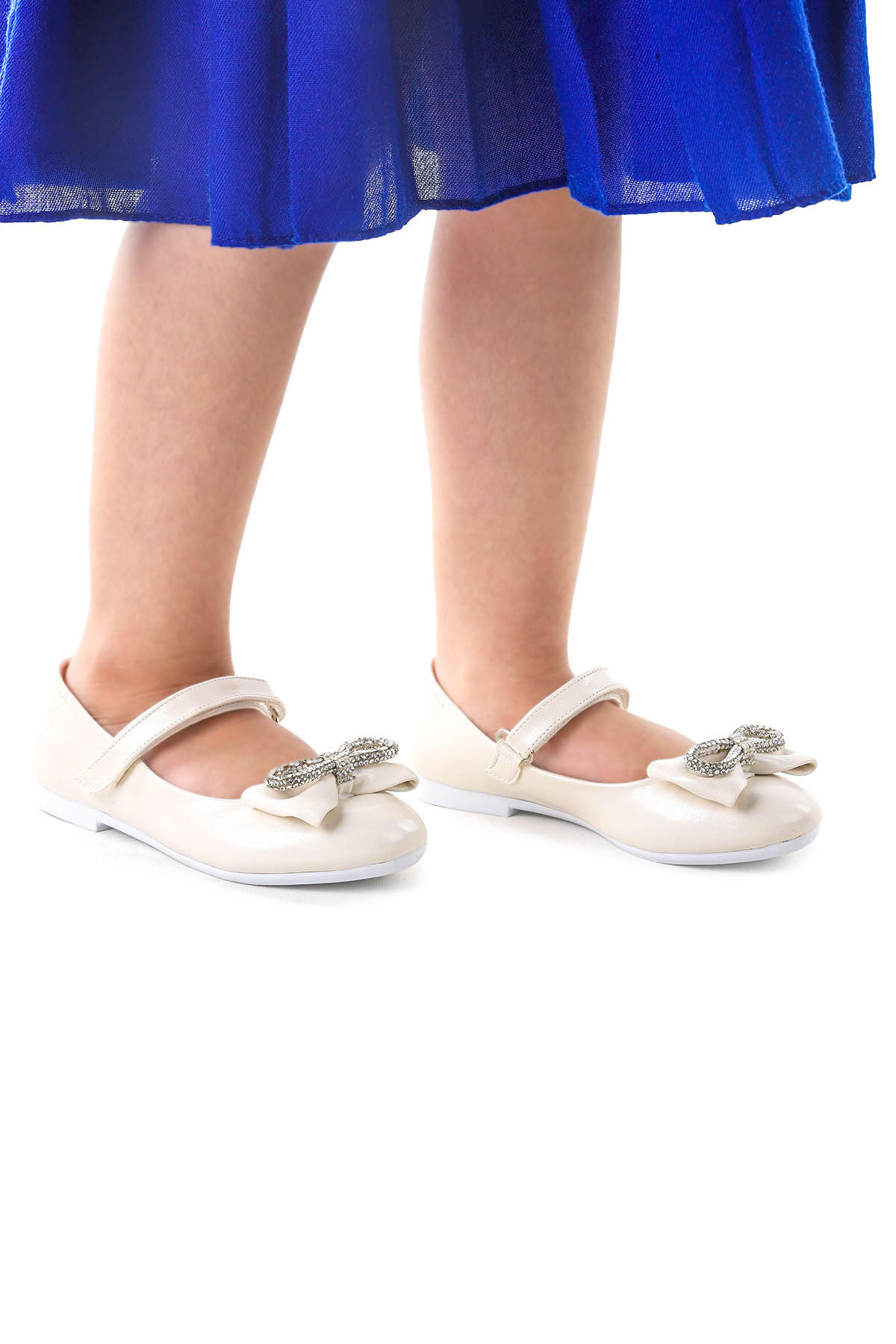 Bowtie Papyon Taşlı Cırtlı Kız Çocuk Babet Ayakkabı Sedef - Görsel 3