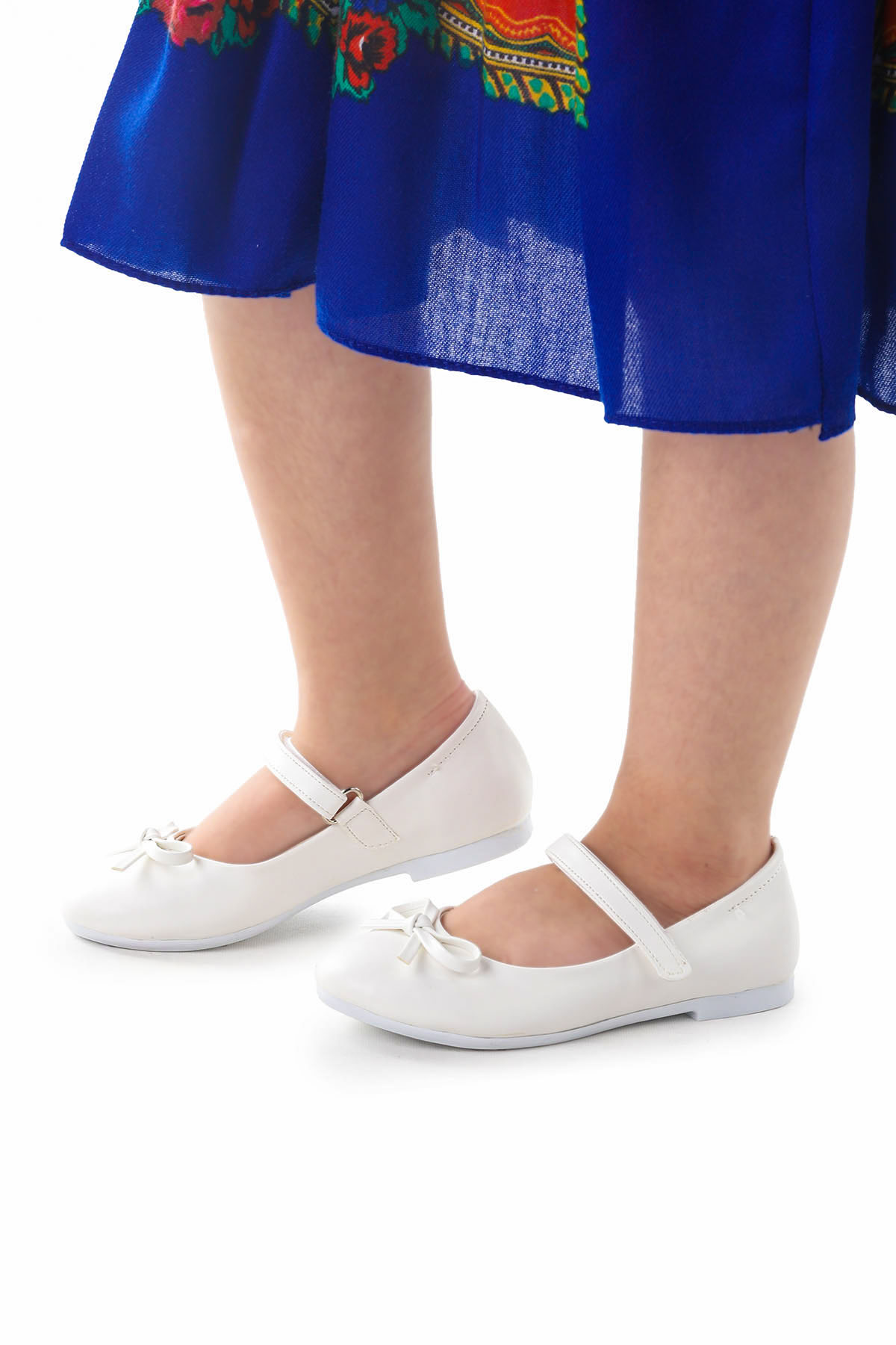 Barbe Fiyonklu Cırtlı Kız Çocuk Babet Ayakkabı Beyaz - Görsel 3