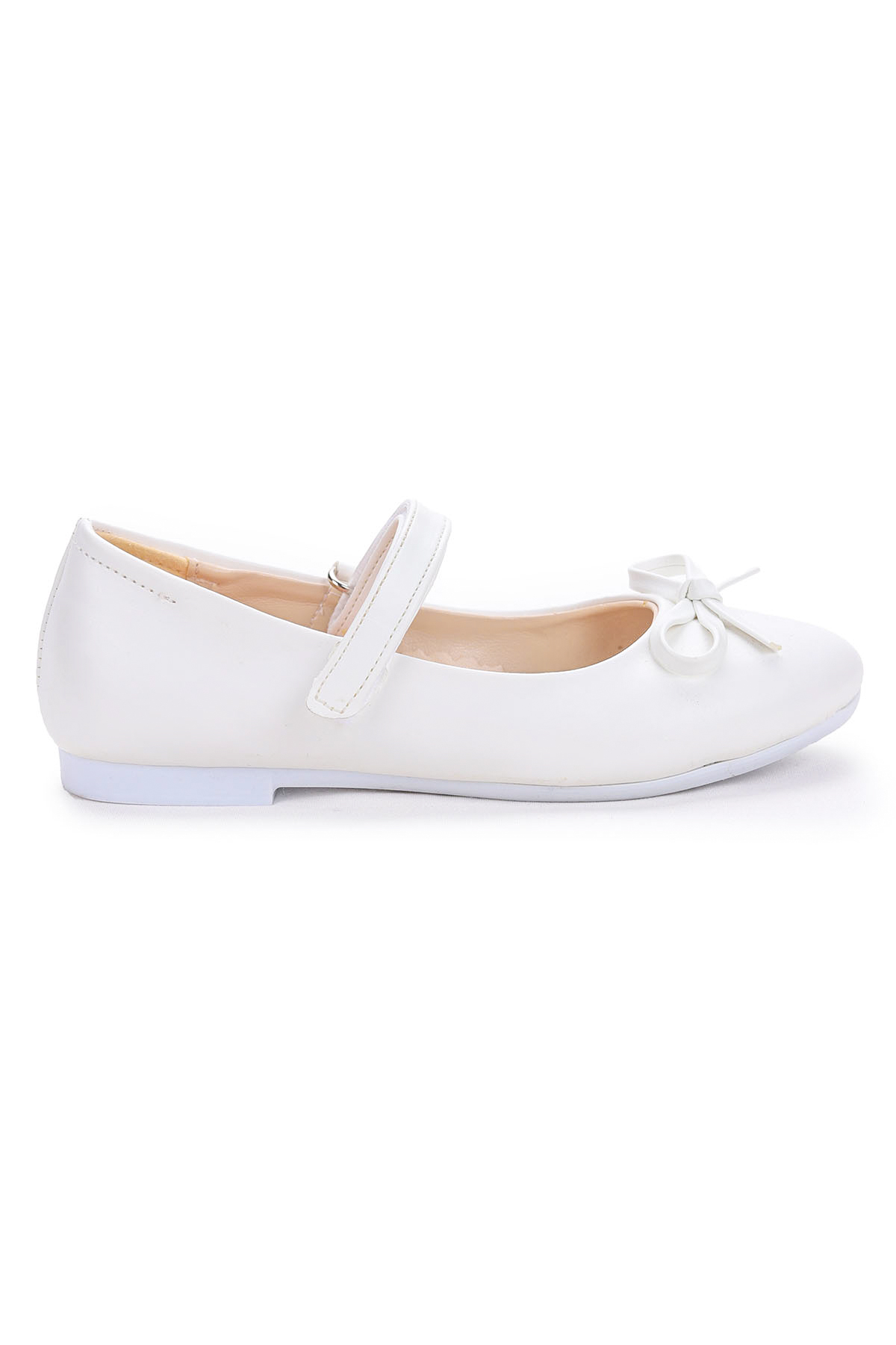 Barbe Fiyonklu Cırtlı Kız Çocuk Babet Ayakkabı Beyaz - Görsel 5