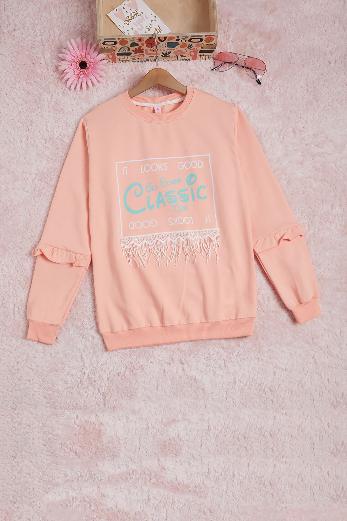 Somon Yazı Baskılı Püsküllü Kız Çocuk Sweatshirt 16308