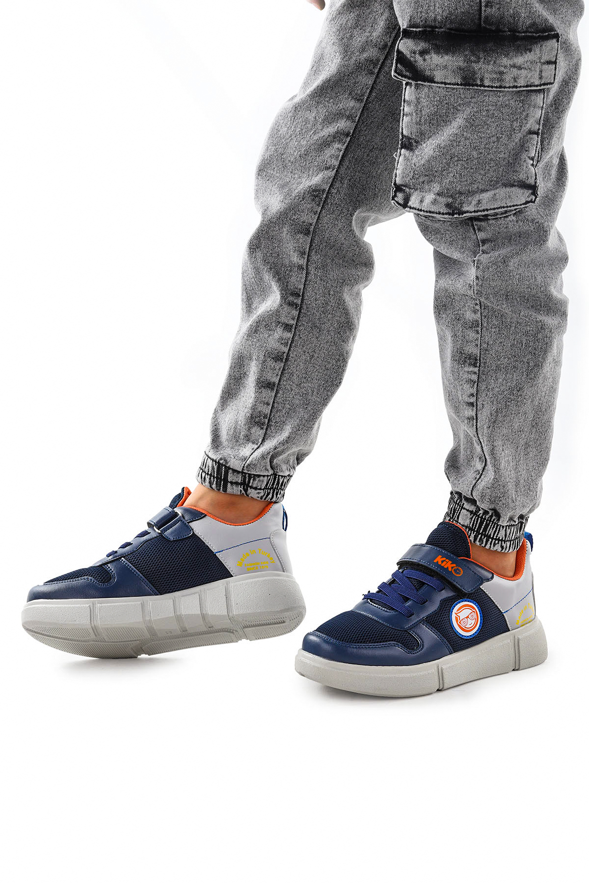 Cırtlı Fileli Erkek Çocuk Spor Ayakkabı 3011 Lacivert - Buz - Görsel 4