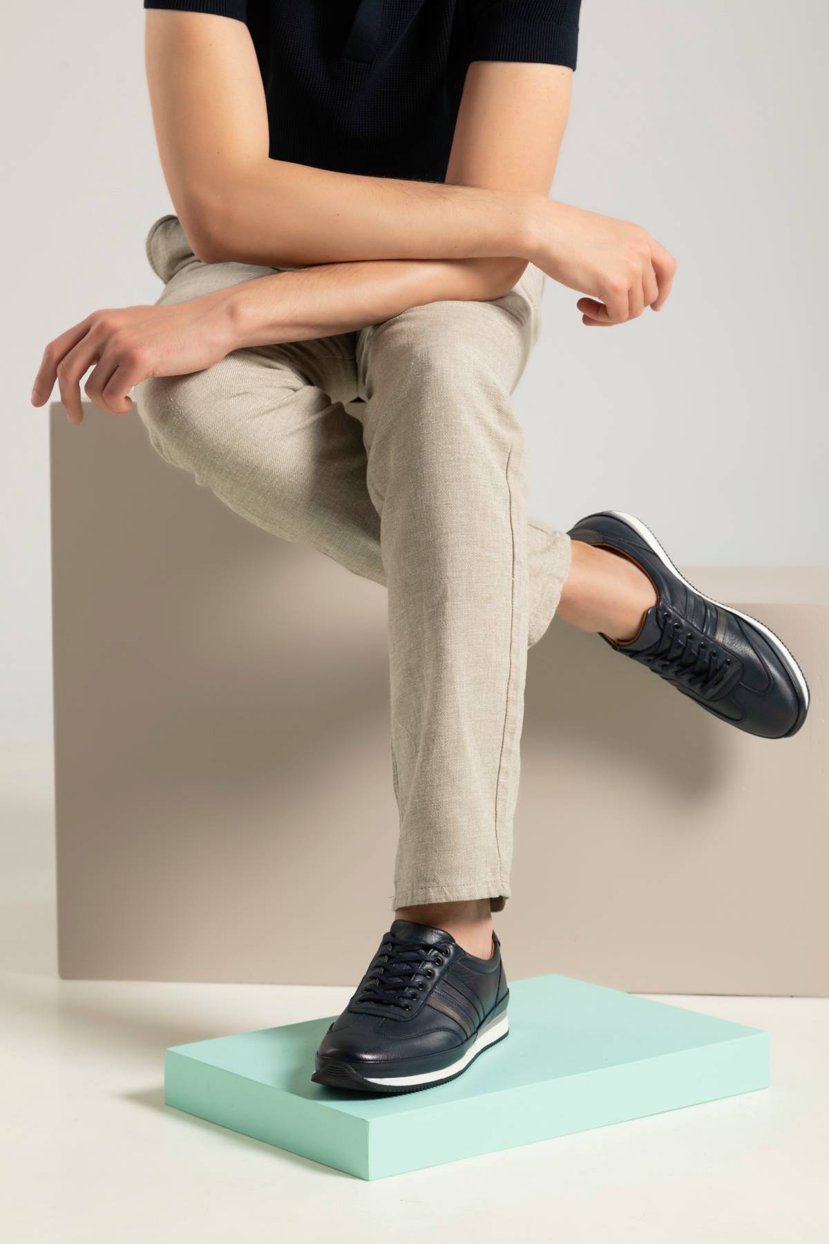 Erkek Hakiki Deri Sneaker 1311002 060 Lacivert - Görsel 2