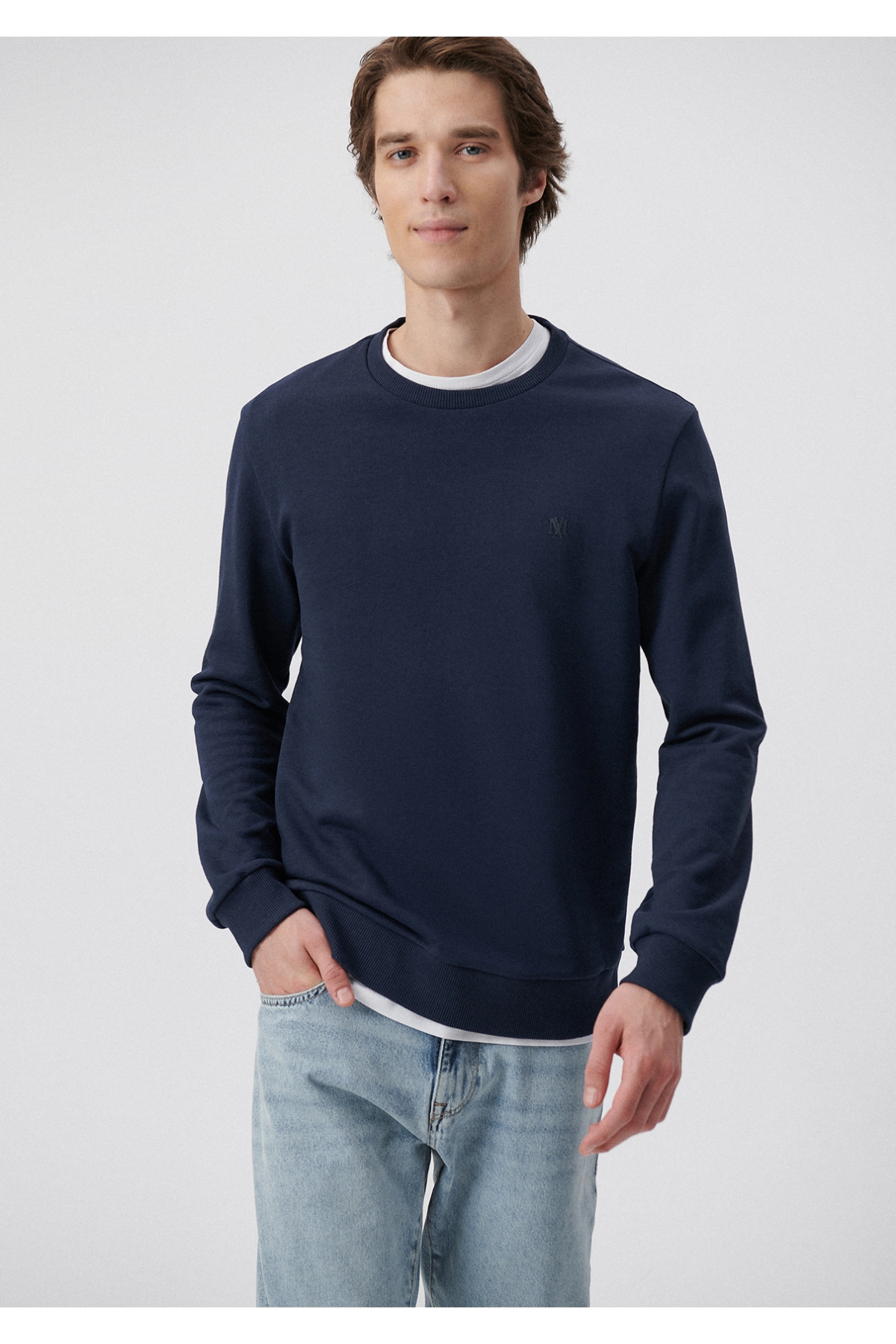 Bisiklet Yaka Lacivert Sweatshirt