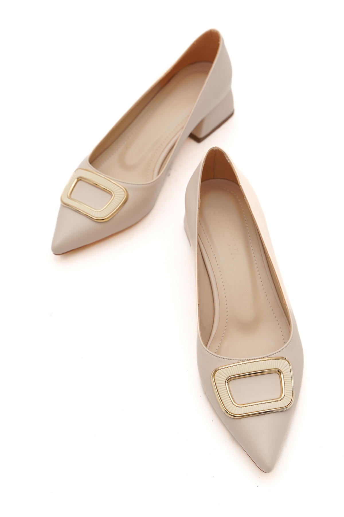 Scenic Bej Tokalı (4cm) Sivri Burun Topuklu Ayakkabı - Görsel 6