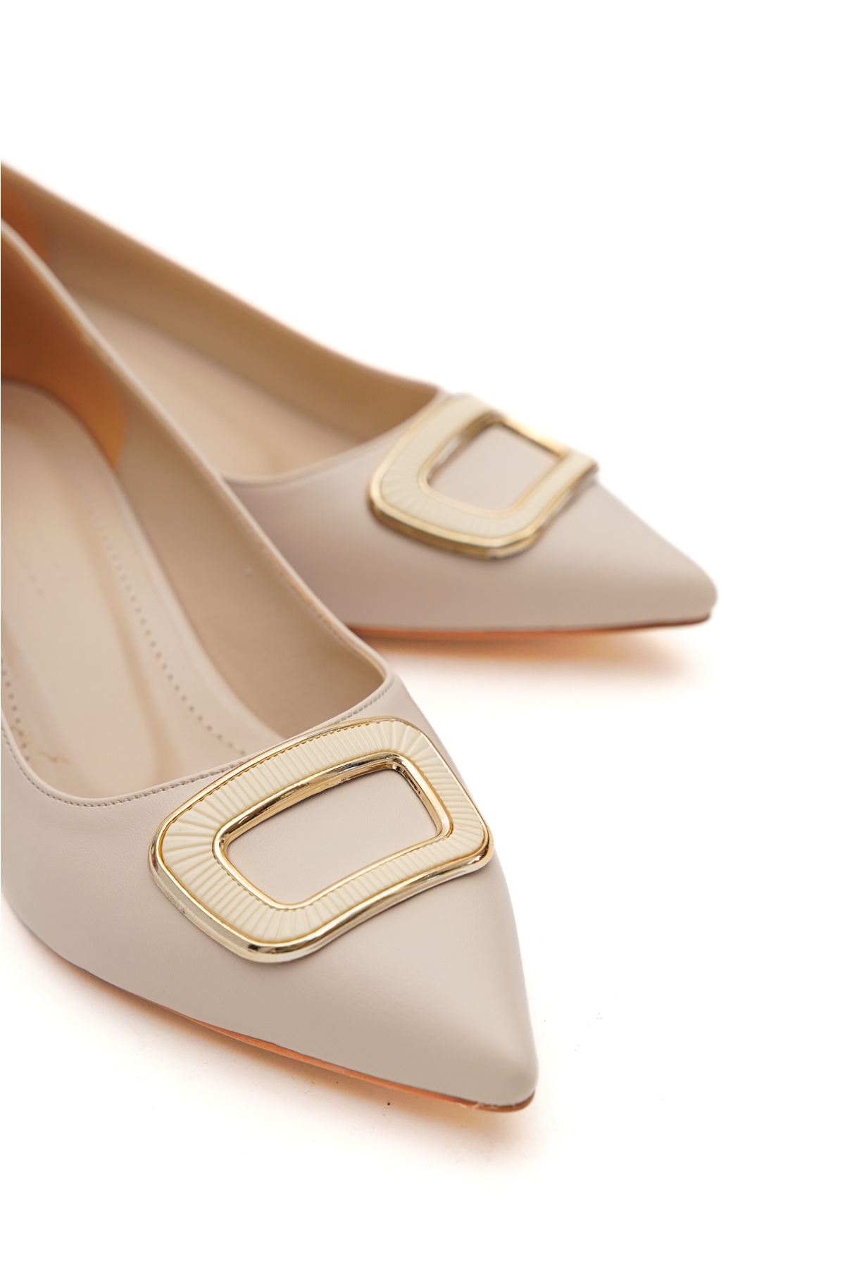 Scenic Bej Tokalı (4cm) Sivri Burun Topuklu Ayakkabı - Görsel 4