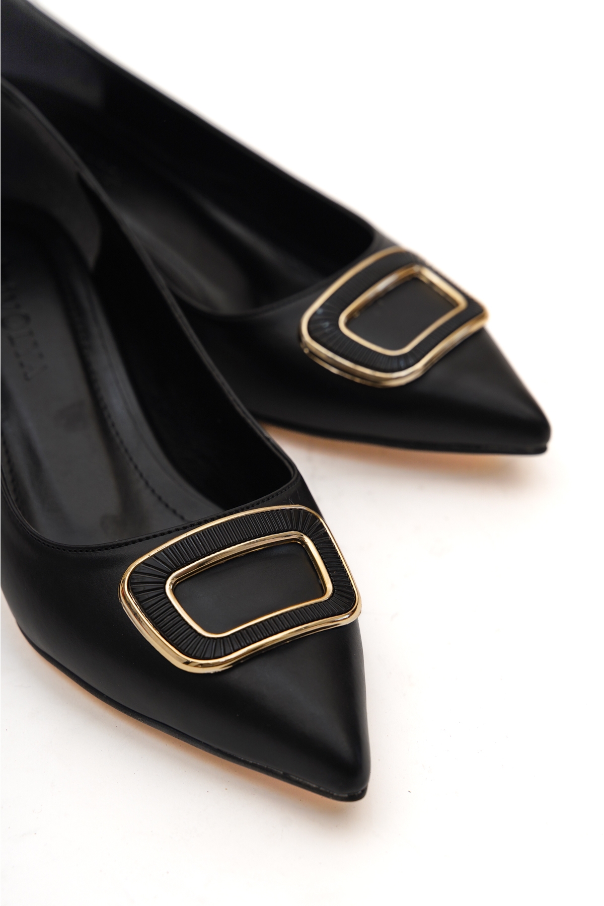 Scenic Siyah Tokalı (4cm) Sivri Burun Topuklu Ayakkabı - Görsel 4