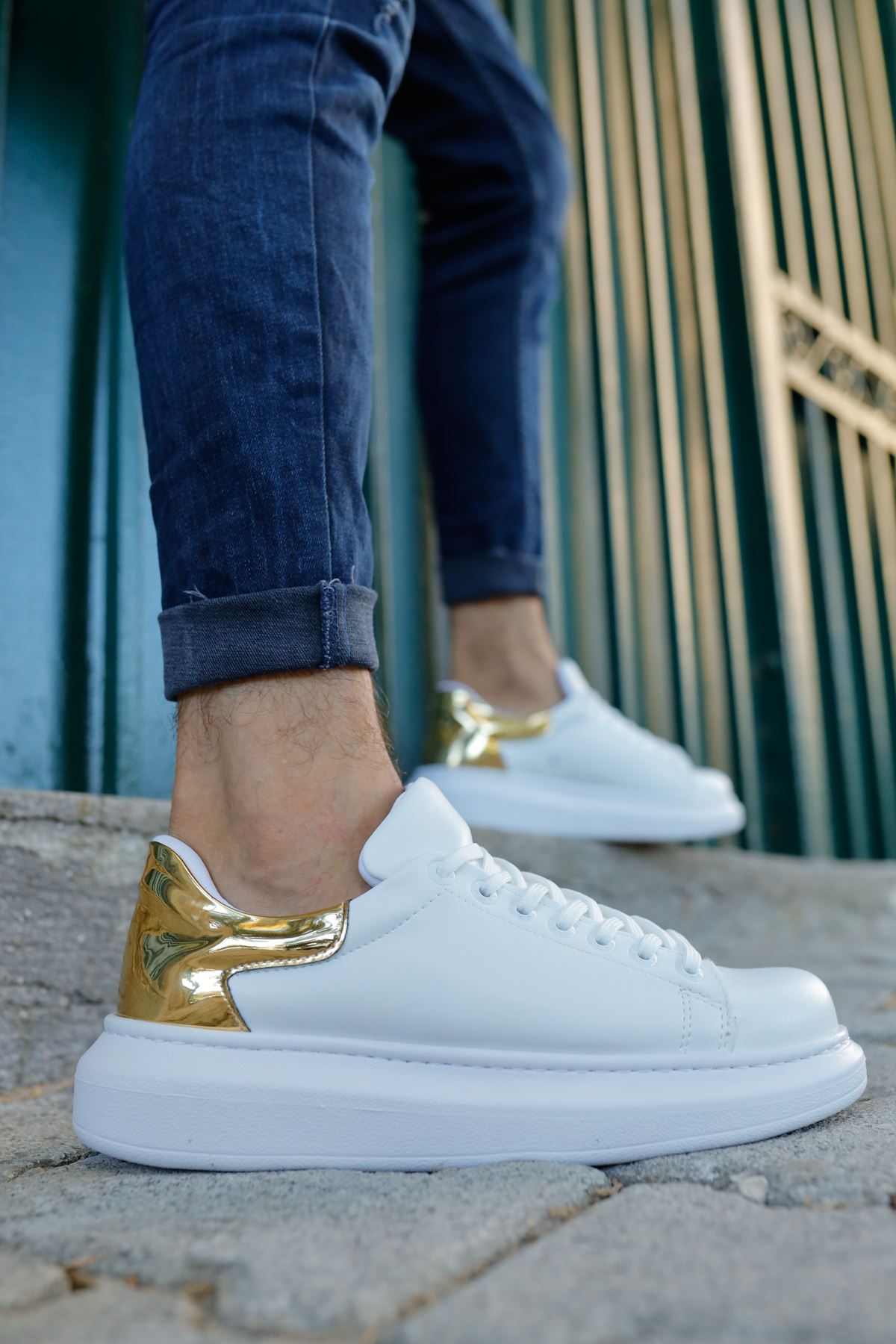 CH259 ABT Specchio Erkek Ayakkabı BEYAZ/ALTIN - Görsel 5