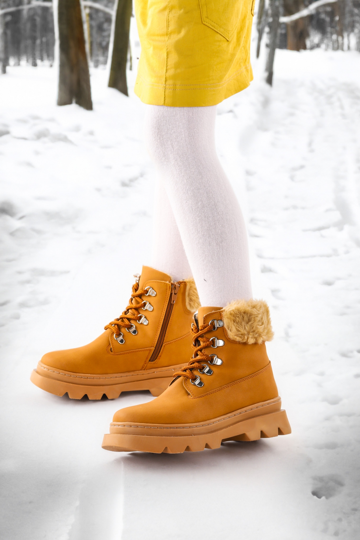 500 Günlük Fermuarlı Kız Çocuk Bot Ayakkabı Taba - Görsel 4