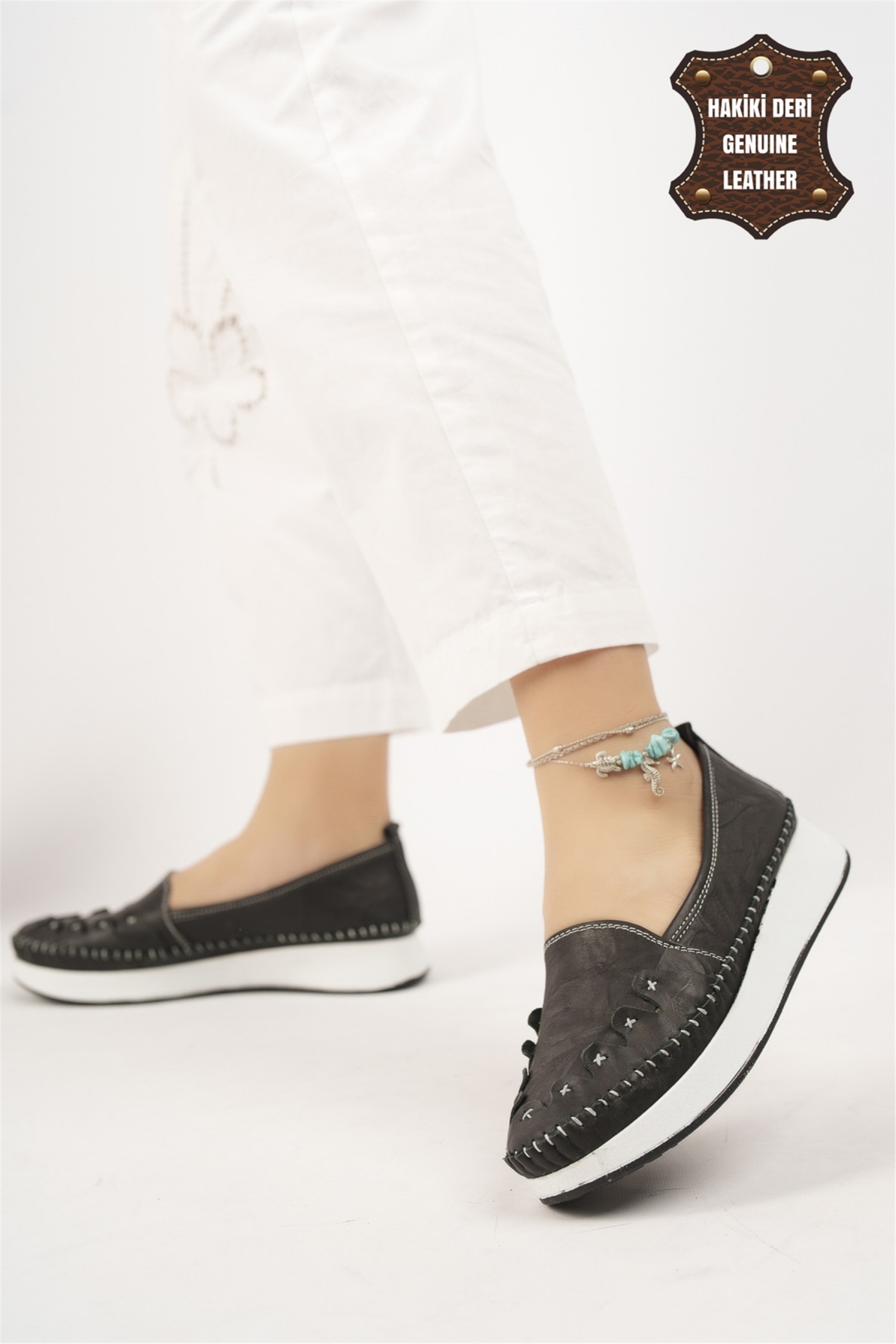 Elit Mn84C Kadın Hakiki Deri Espadril Siyah - Görsel 3