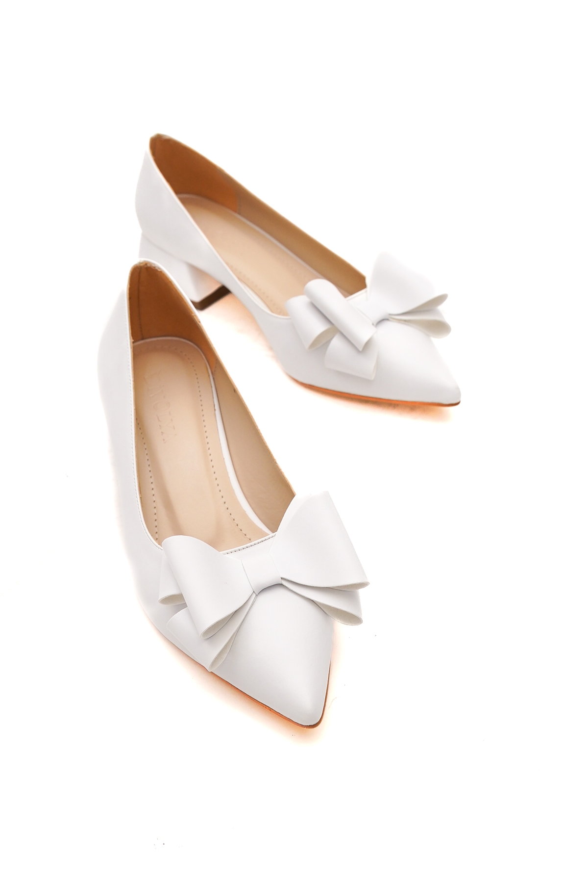 Renata Beyaz Fiyonklu (4cm) Sivri Burun Topuklu Ayakkabı - Görsel 3