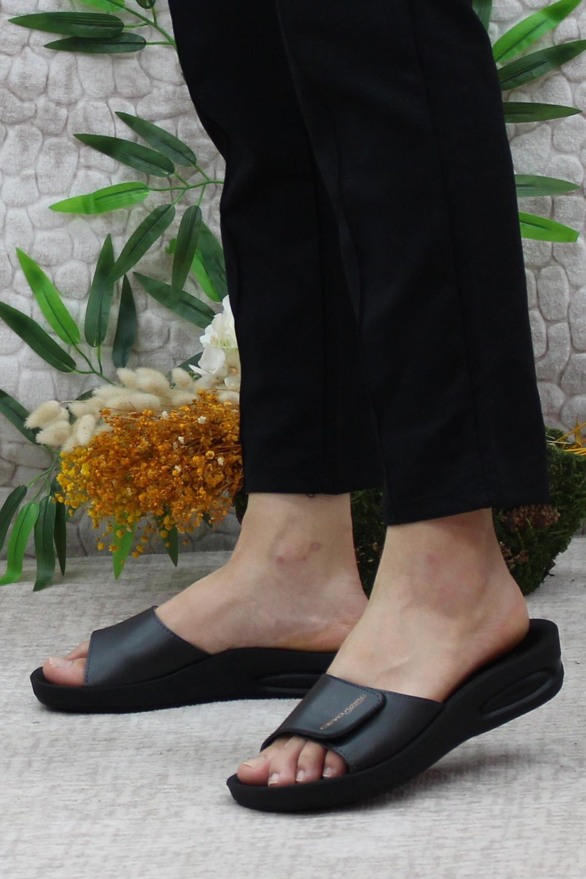 Ceyo Ceyo Siyah Padova-2 Çırtlı Rahat Ortapedik Kadın Terlik Sandalet & Terlik | Flo Siyah - 4. görsel