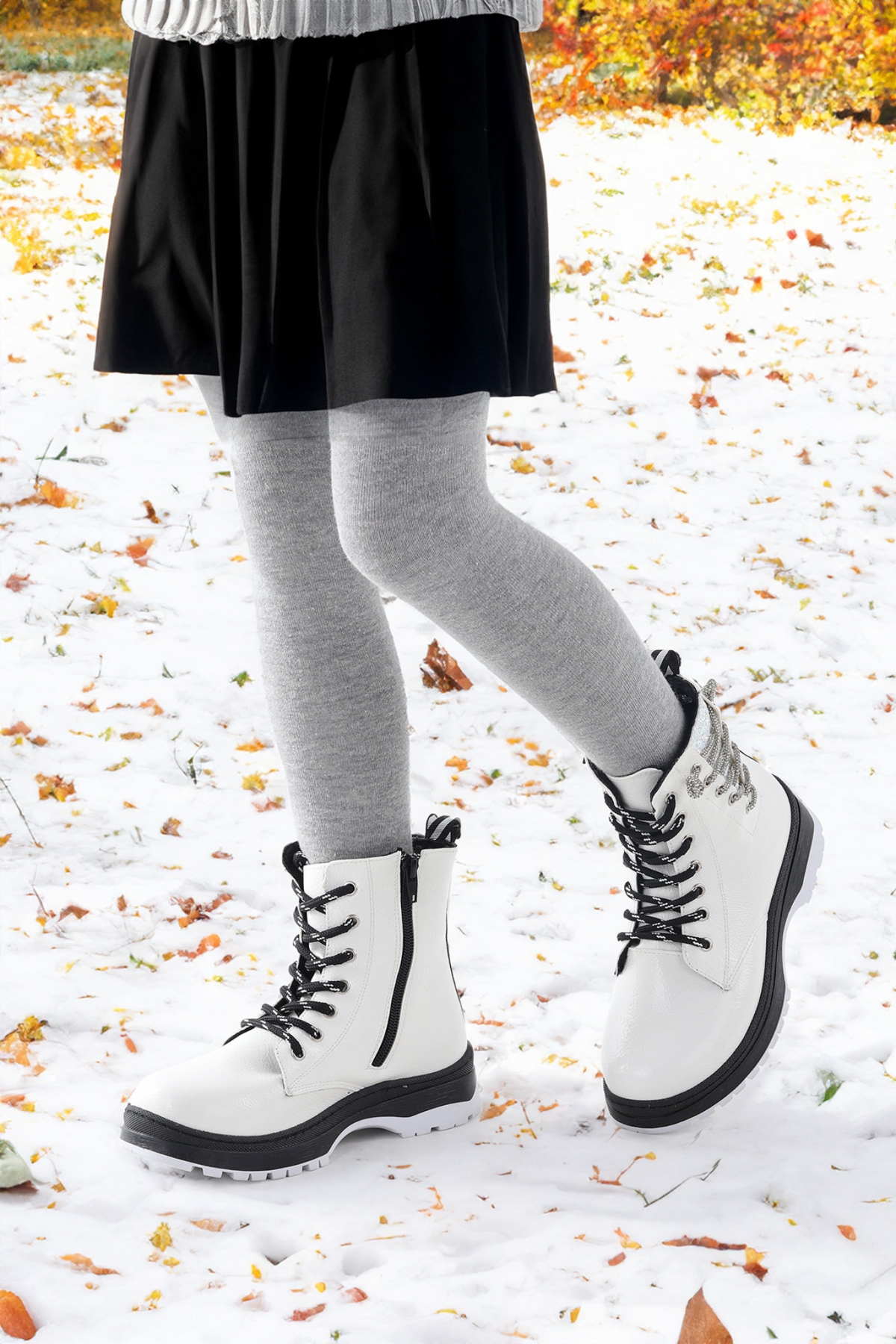 Termo Taban Kız Çocuk Bot 621 Kırışık Taşlı Beyaz - Görsel 3