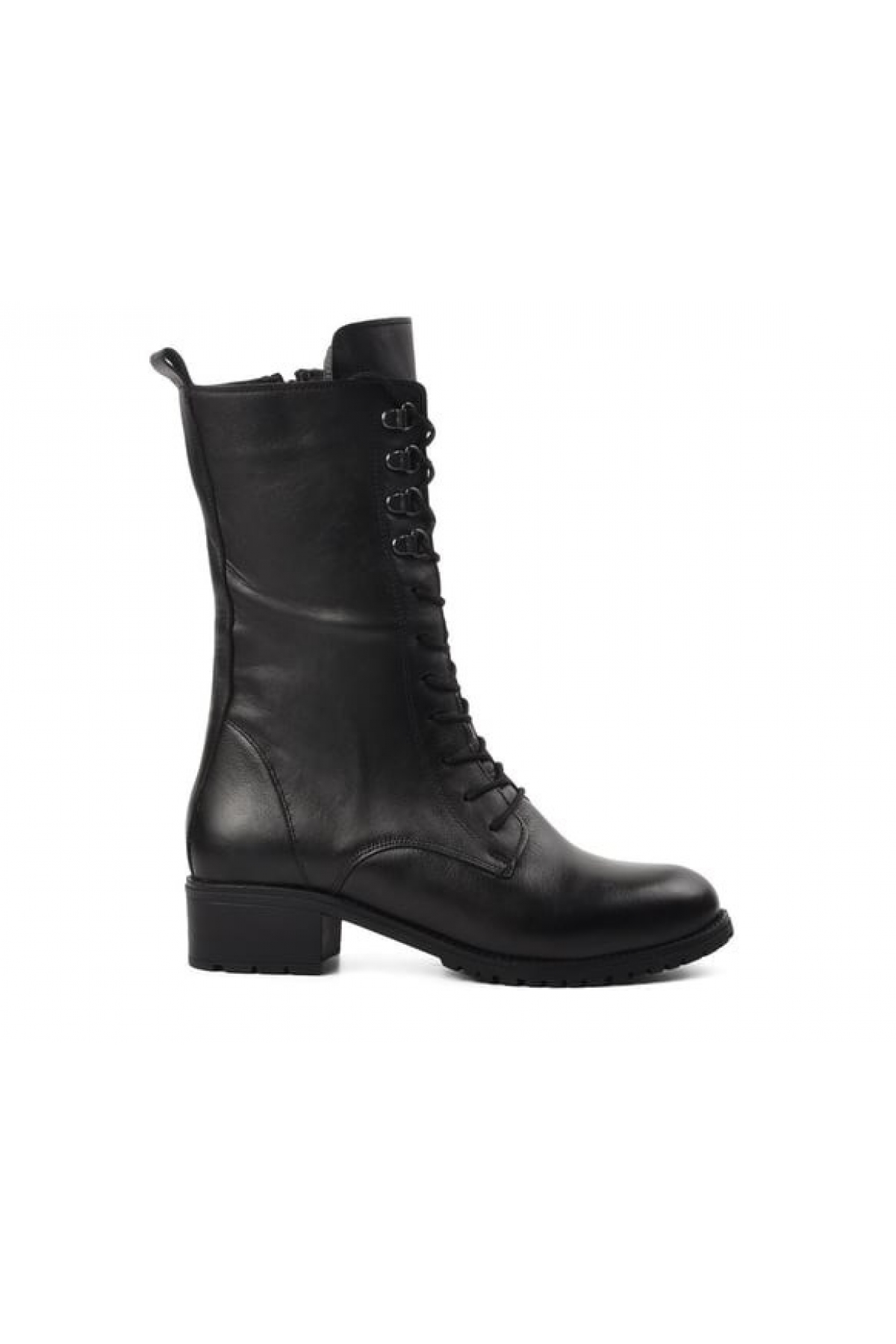 İçi Polarlı %100 Hakiki/Gerçek Deri Bağlı Fermuarlı Rahat Kadın Kısa Topuk Çizme 8470 - Görsel 2