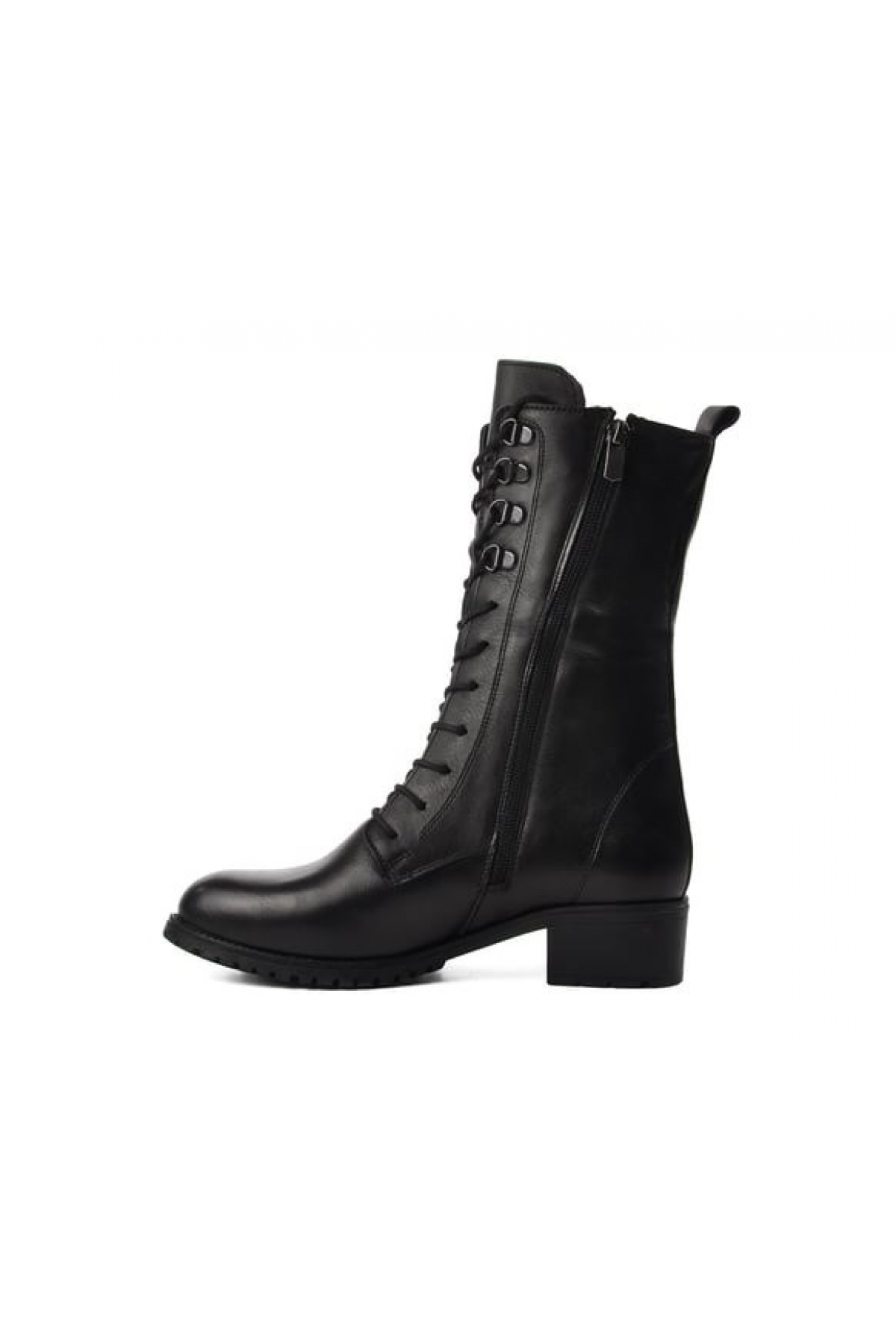 İçi Polarlı %100 Hakiki/Gerçek Deri Bağlı Fermuarlı Rahat Kadın Kısa Topuk Çizme 8470 - Görsel 4
