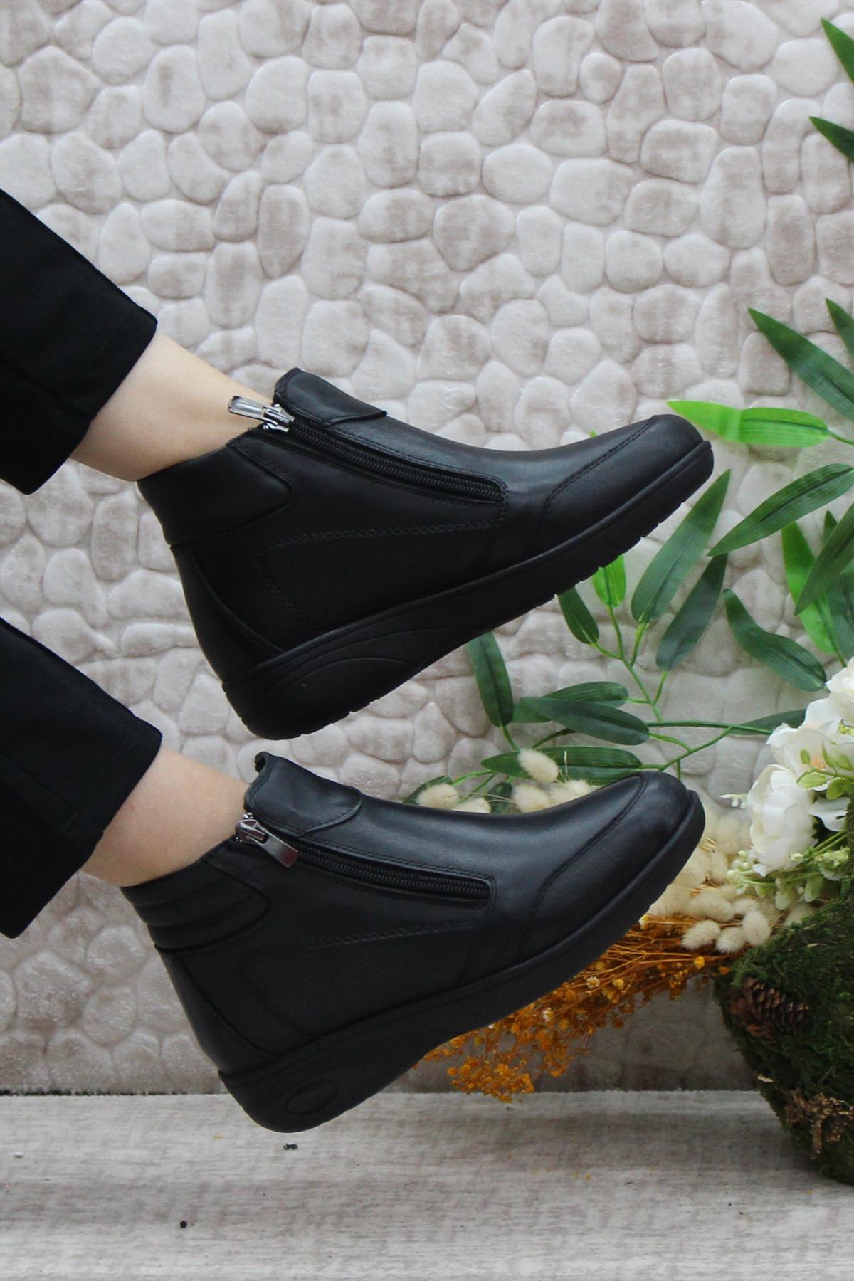 2004 Ortopedik Yumuşak Rahat Hakiki Deri Kadın Bot - Görsel 5