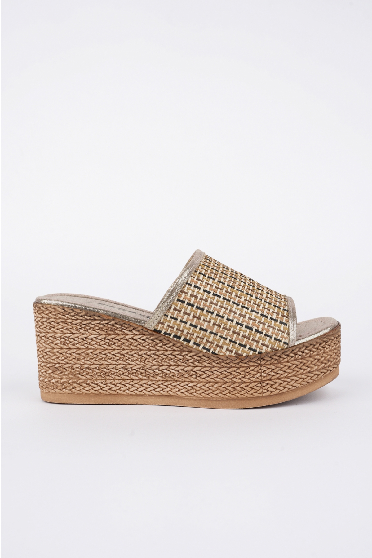 Kadın Garantili 7 cm Yüksek Topuk Platform taban Terlik Ppl.2002 Gold - Görsel 3