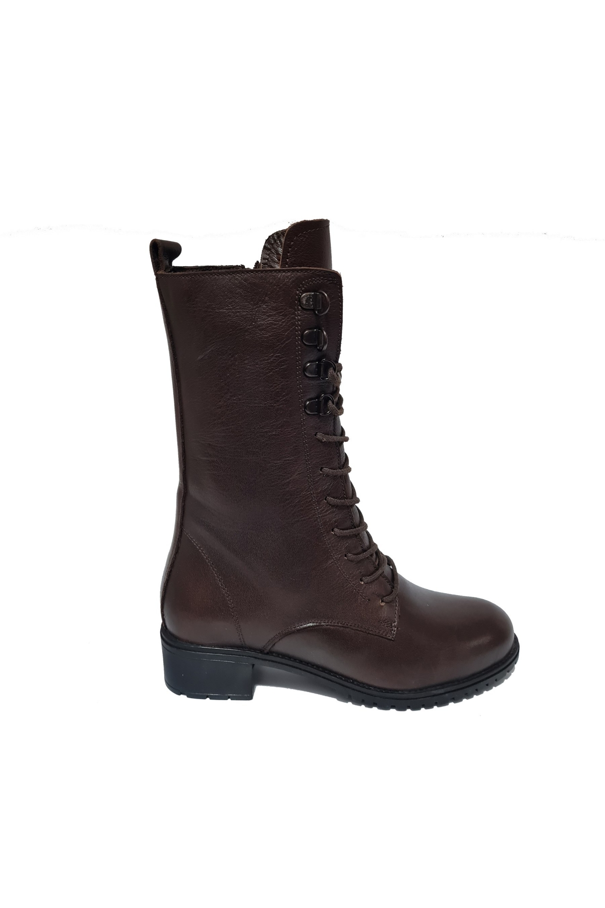 İçi Polarlı %100 Hakiki/Gerçek Deri Bağlı Fermuarlı Rahat Kadın Kısa Topuk Çizme 8470 - Görsel 3