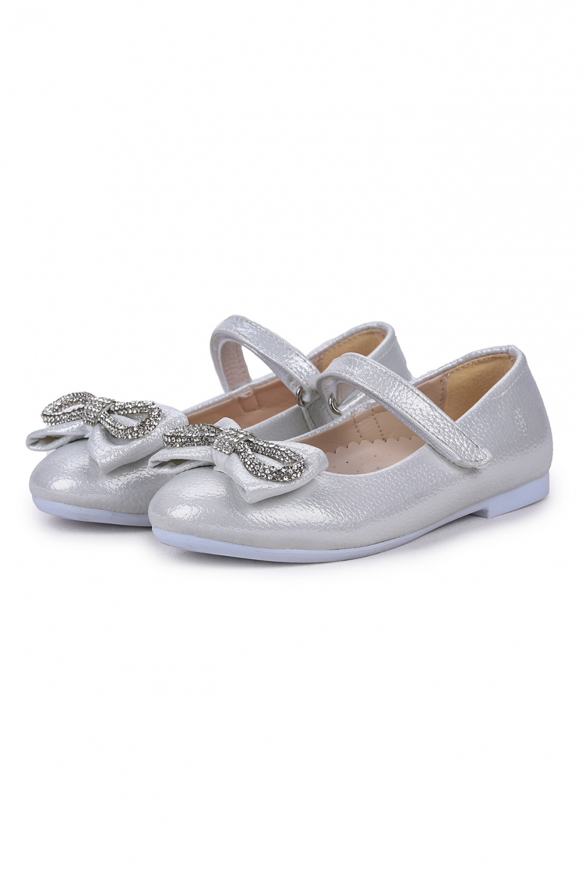Bowtie Papyon Taşlı Cırtlı Kız Çocuk Babet Ayakkabı Sedef - Görsel 4