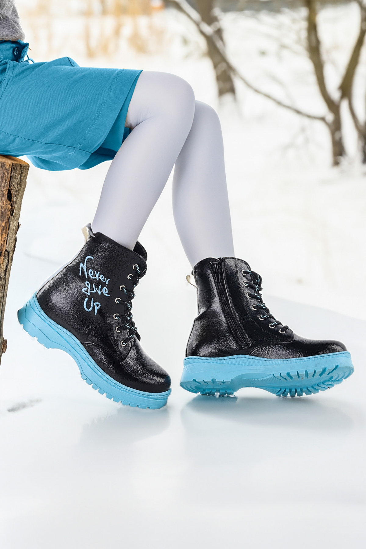 Termo Taban Kız Çocuk Bot 610 Çatlak Siyah - Turkuaz - Görsel 4