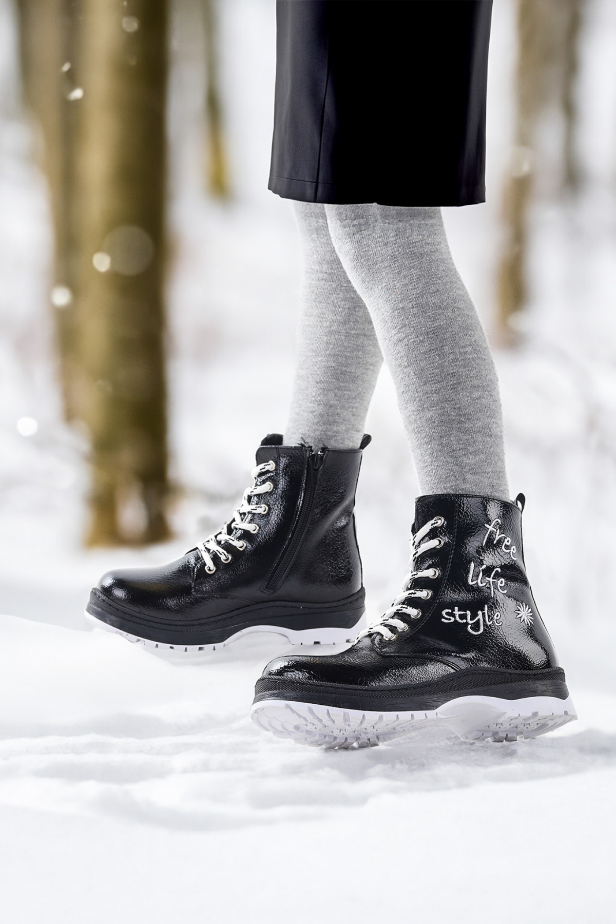 Termo Taban Kız Çocuk Bot 610-1 Çatlak Siyah - Beyaz - Görsel 4