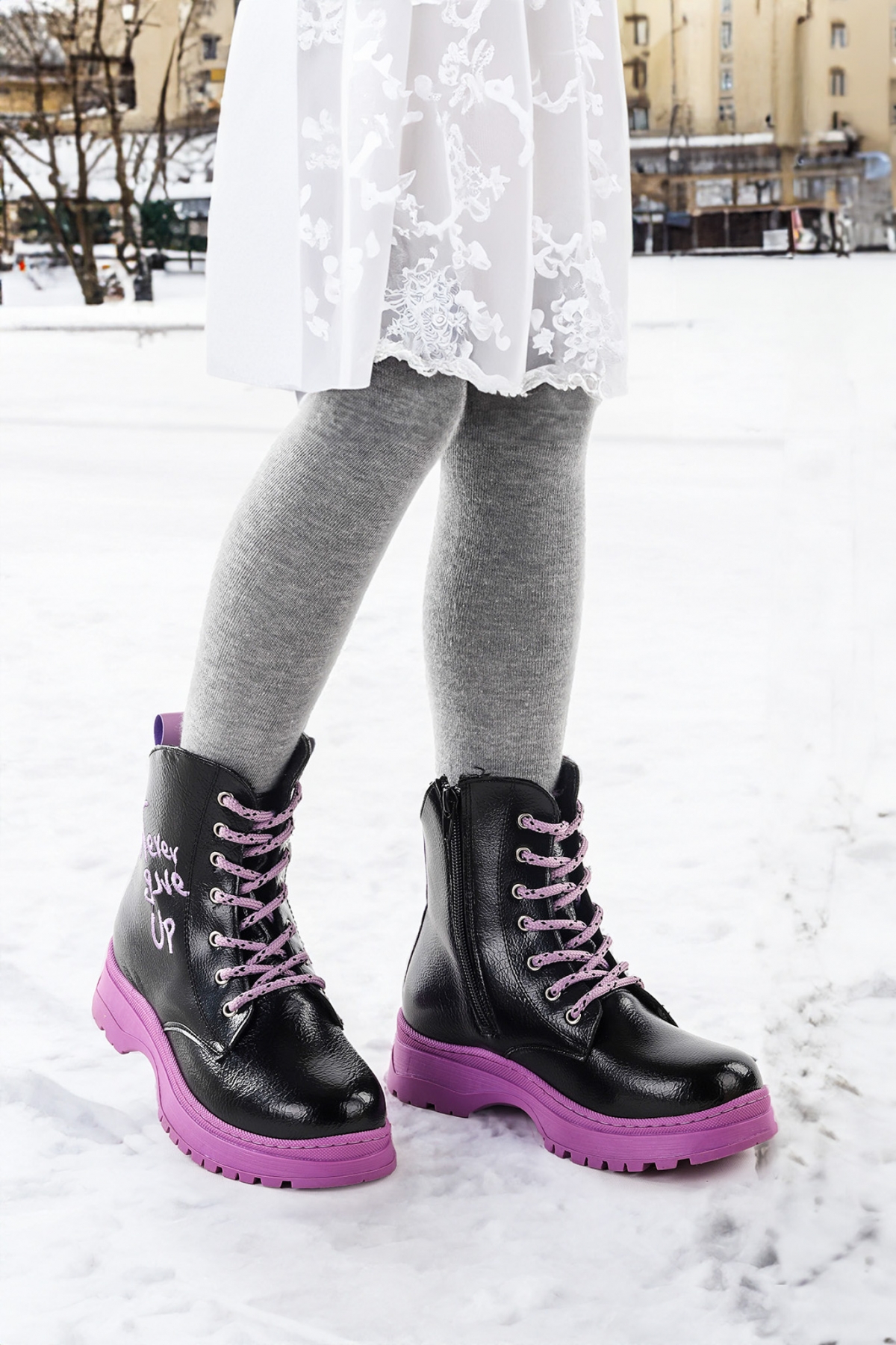 Termo Taban Kız Çocuk Bot 610 Çatlak Siyah - Lila - Görsel 5