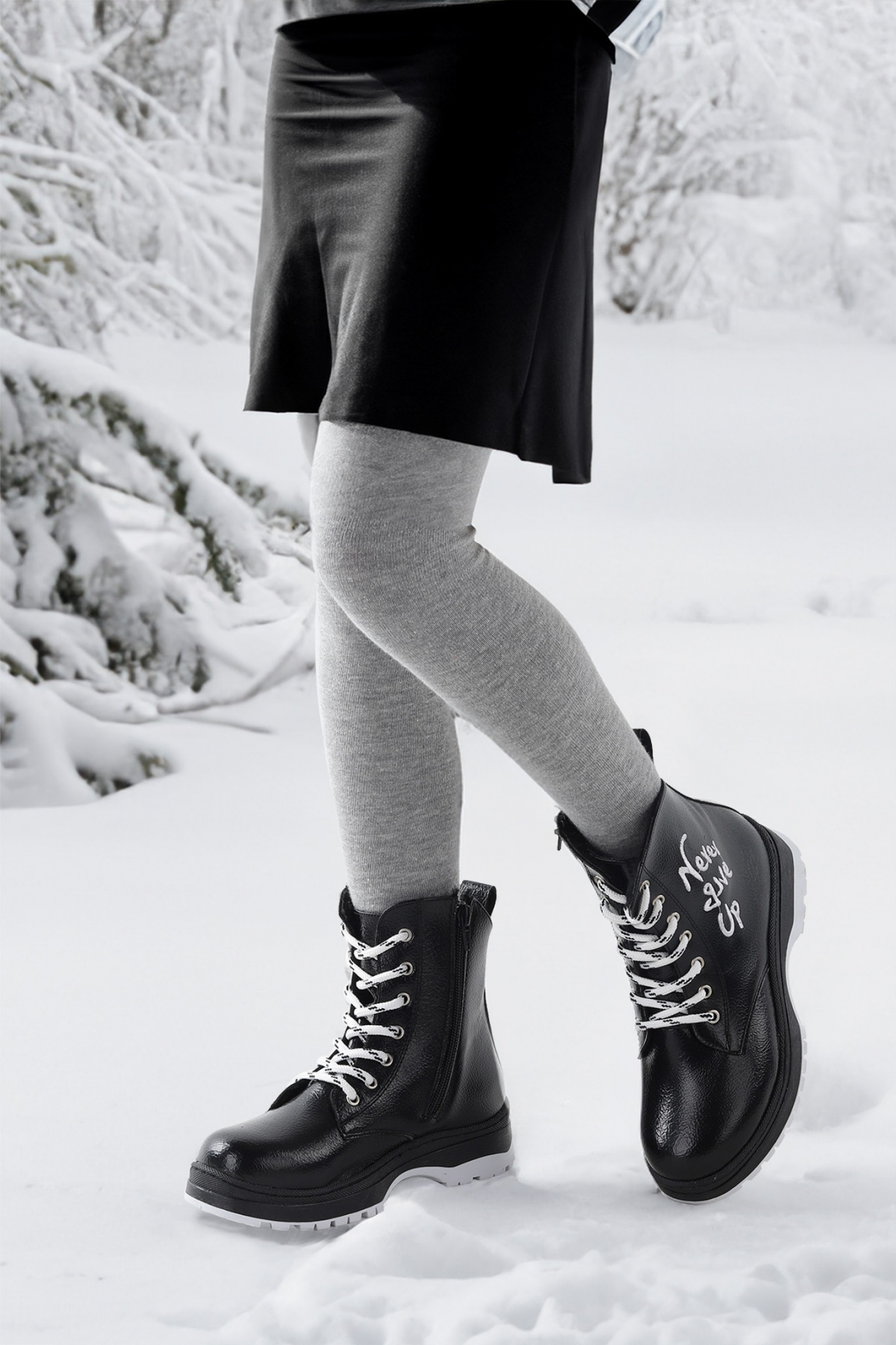 Termo Taban Kız Çocuk Bot 610 Çatlak Siyah - Beyaz - Görsel 3