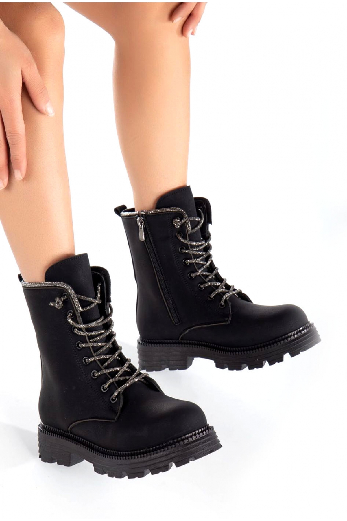 Cc 3081 Siyah Taş Bağcıklı Kadın Bot - Görsel 2