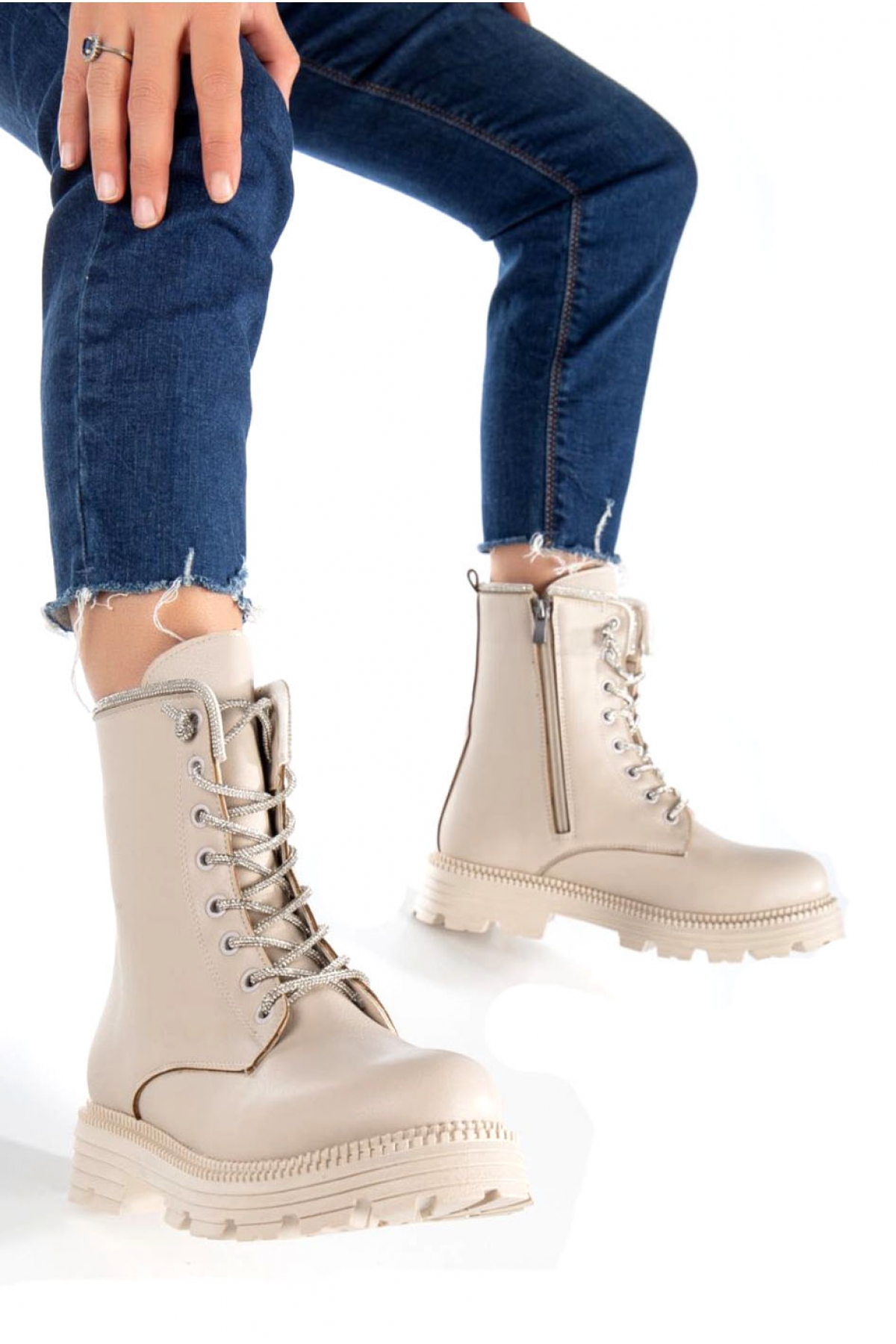 Cc 3081 Bej Taş Bağcıklı Kadın Bot - Görsel 4