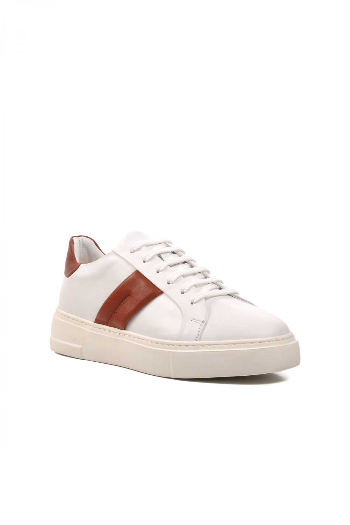 4460 Beyaz-Taba Hakiki Deri Erkek Casual Ayakkabı - Görsel 4