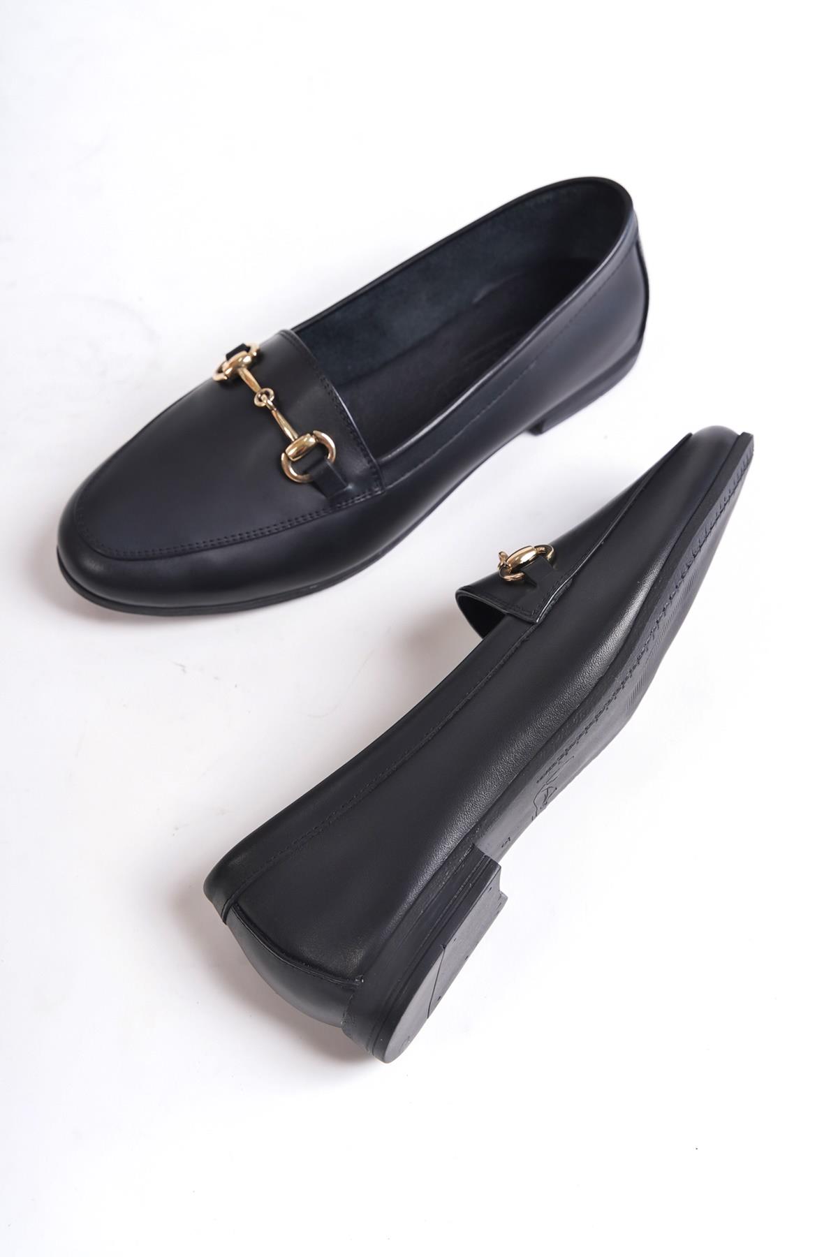 Kadın Hakiki Deri Tokalı Yumuşak Babet Siyah Ayakkabı - Bader - Görsel 3