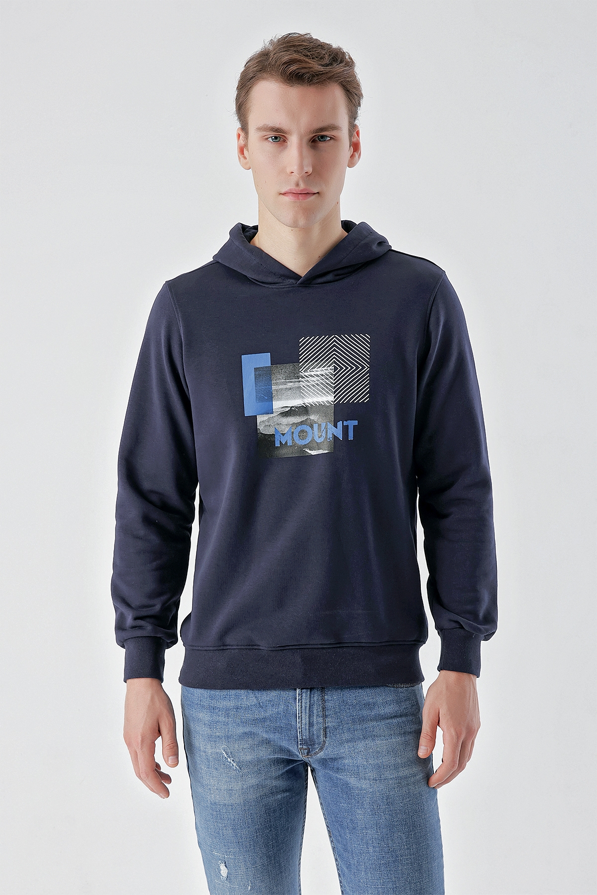 Erkek Lacivert Trend Kapüşonlu Sweat-Shirt