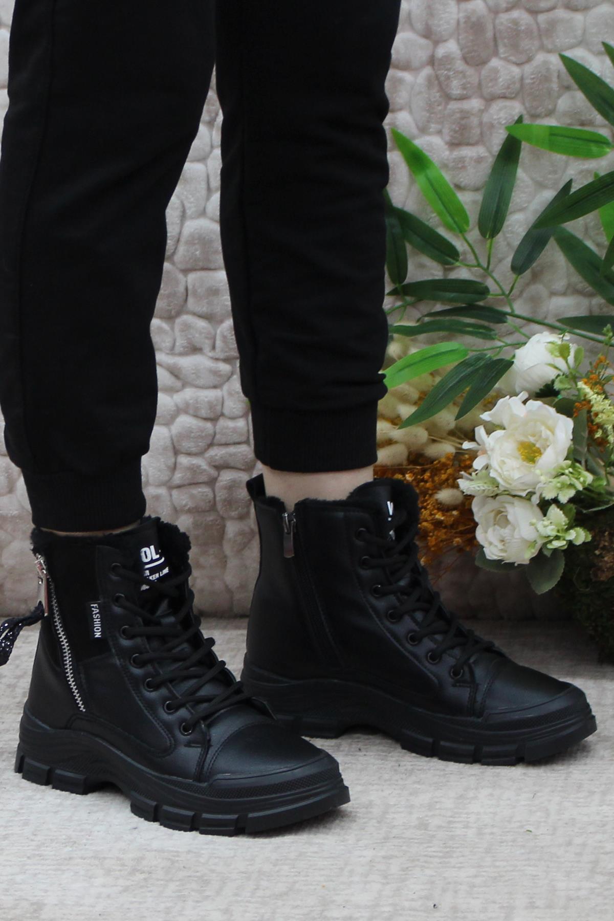 5428 Fashıon Kaymaz Taban İçi Kürklü Kadın Bot - Görsel 3