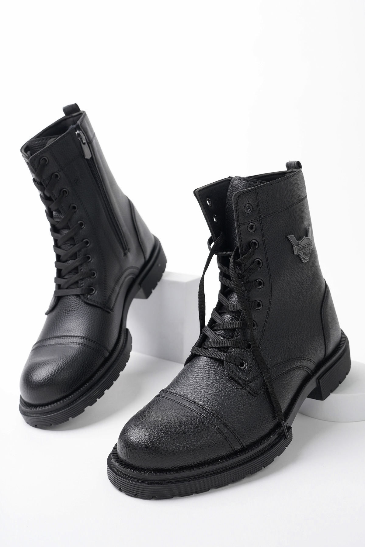Su ve Soğuk Geçirmez Kauçuk Taban Fermuarlı Kışlık Garantili Erkek Bot FM.440 SİYAH - Görsel 4